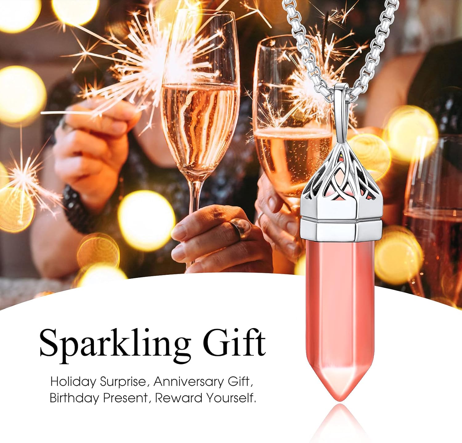 Bestyle Healing Crystal Pendant Celtic Knot Neckclace-Hexagonal Synthetic Birthstone for 12 Months, Celtic Love Statement Gemstone Jewelry - Image 5