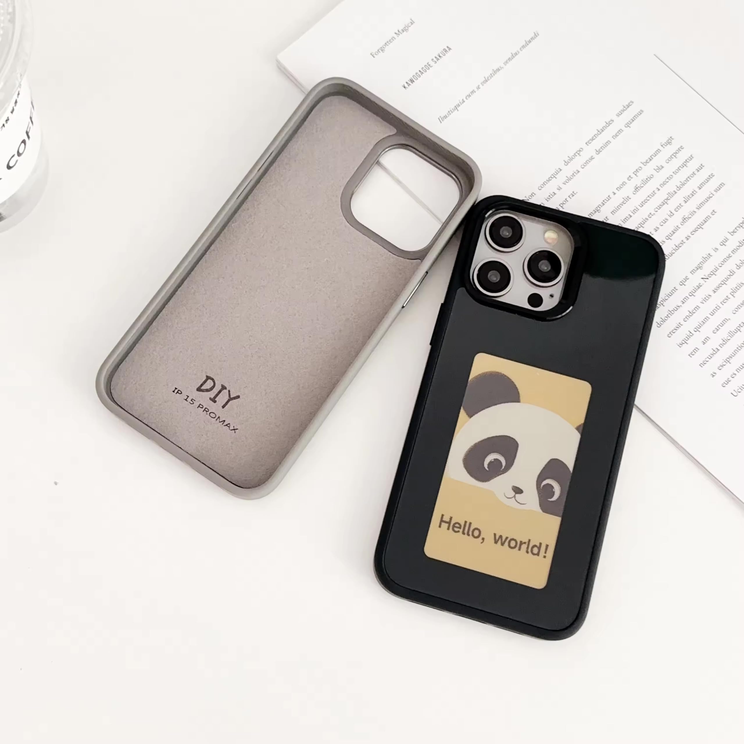 Custodia protettiva per iPhone con display E-Ink a quattro colori, custodia fai da te per smartphone per iPhone 13/14/15 (Nero, iPhone 14 Pro Max)