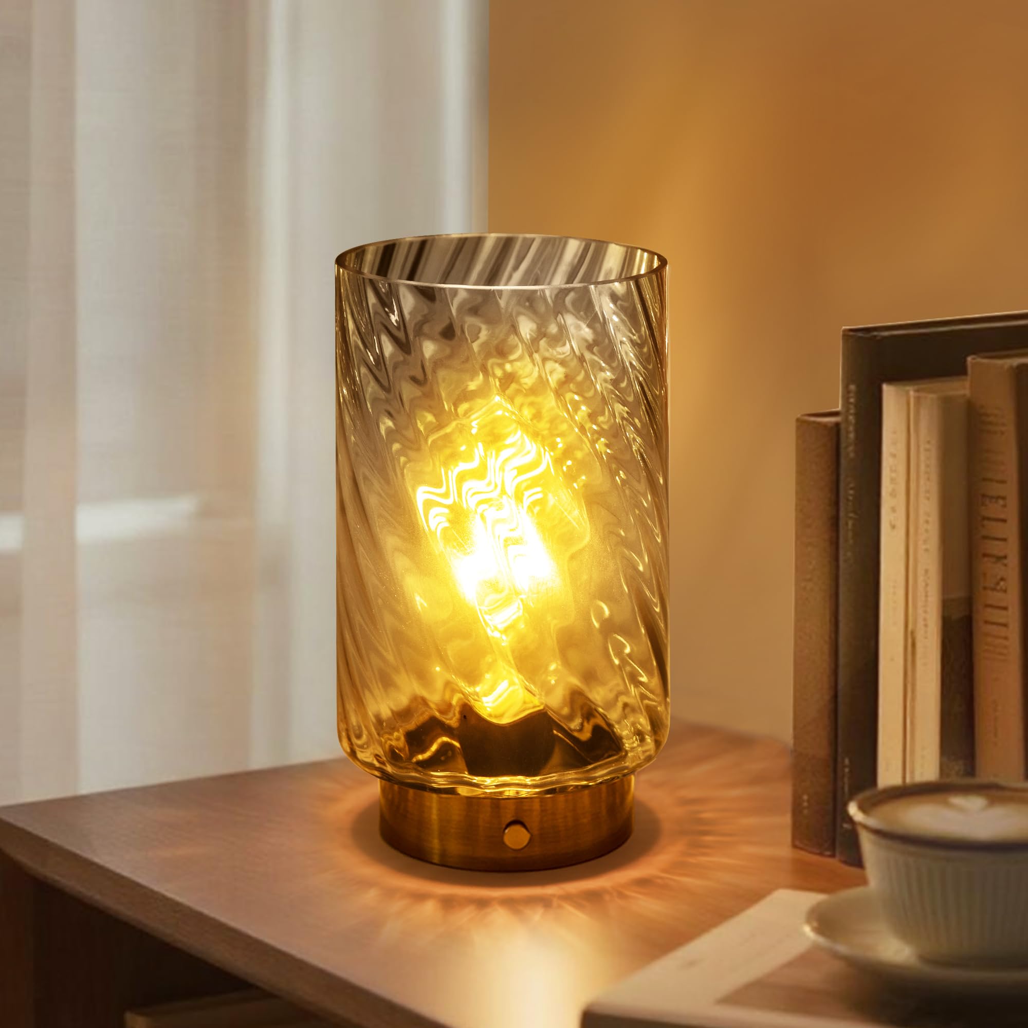 Photo 1 of ***MISSING LIGHTBULB***LUSHARBOR Battery Operated Lamp with Timer, Stepless Dimming Bedside Table Lamp Battery Powered Cordless Lamp for Home Decor Entryway/Living Room/Coffee Table/Shelf Gold