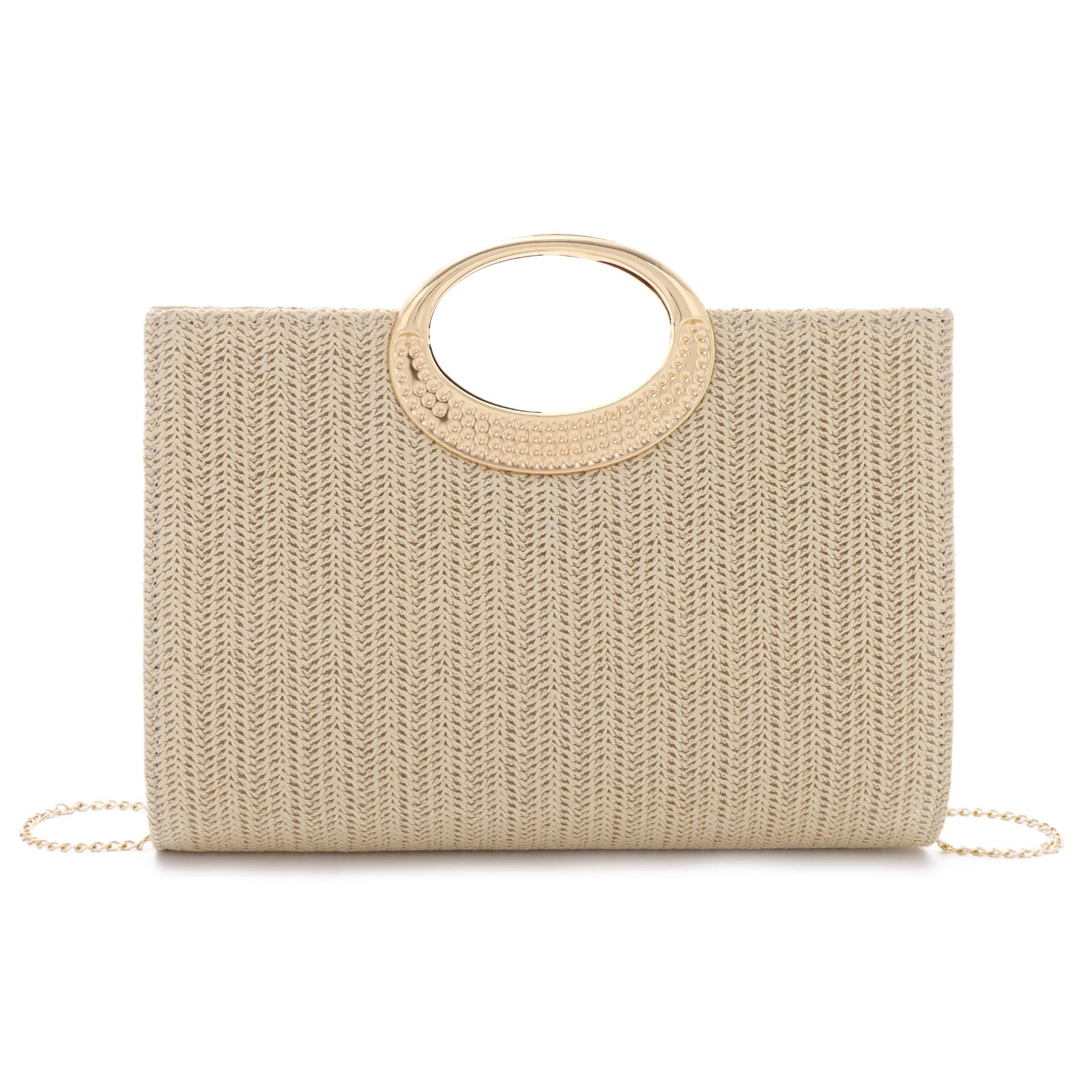 EVEOUT Clutch de Paja Trenzada para Mujer Boho Chic Bolso Tejido para Fiesta Bodas Verano Cartera de Mano Rafia Sintética para Playa Vacaciones
