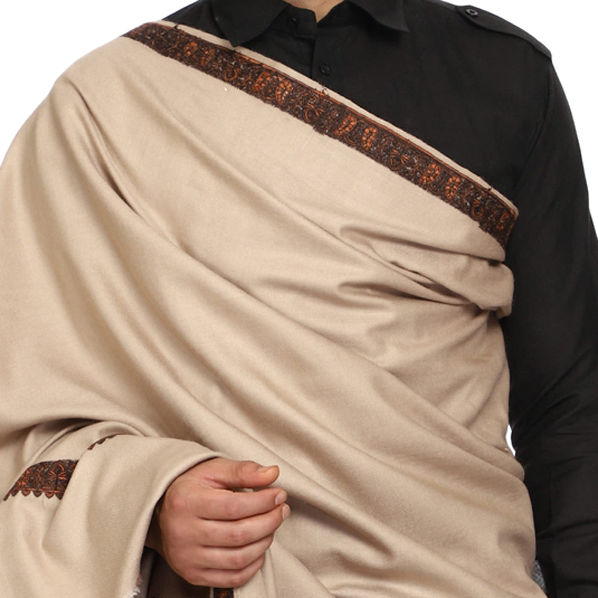 SWI WITH LABEL Chal de lana bordado de Cachemira para hombre