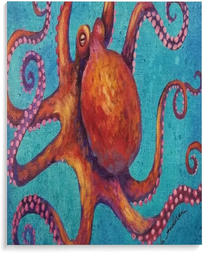 油絵 たこ タコの油彩画【オリジナル】油絵 イラスト インテリア アート 原画