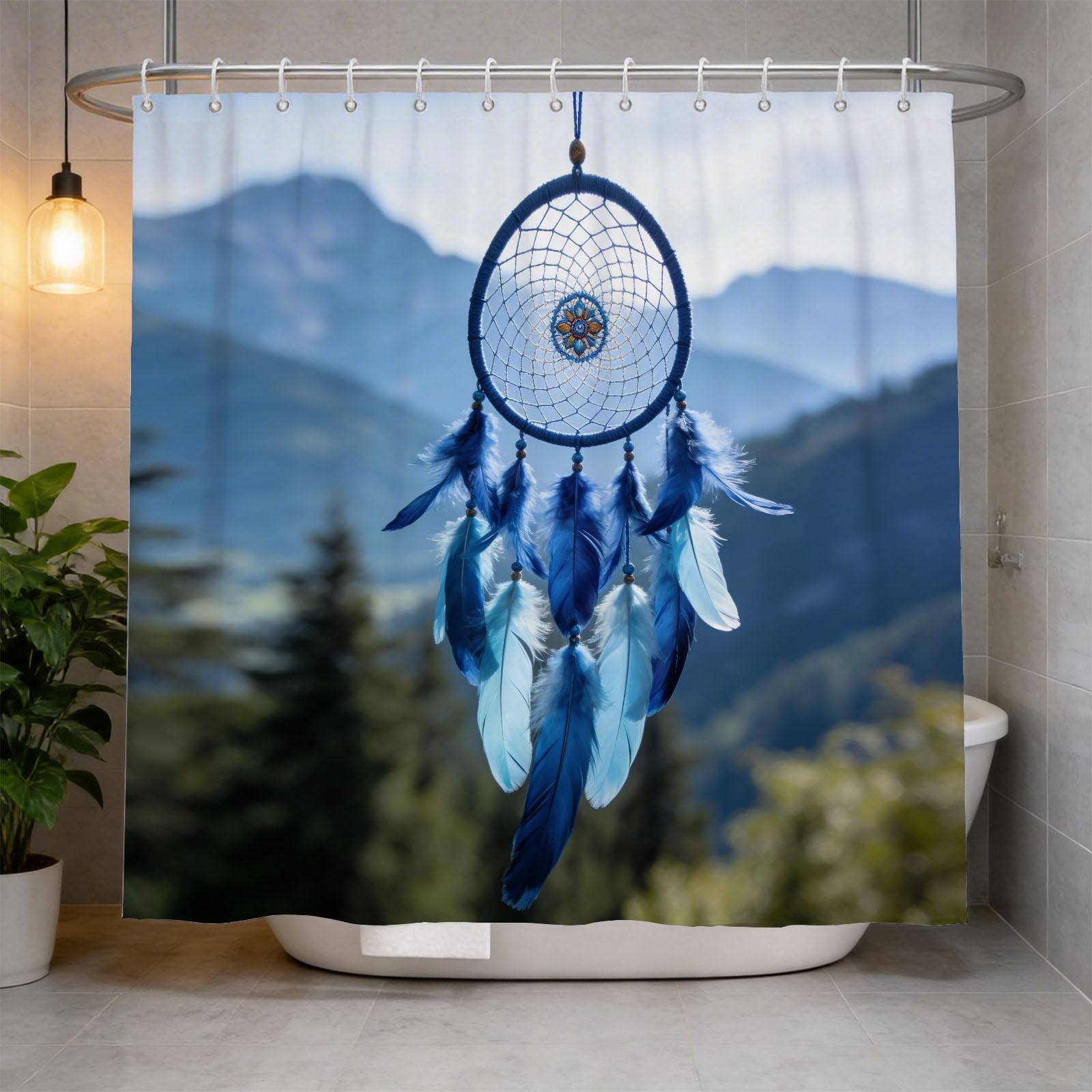 Hongduo 3D Mountain Dreamcatcher Shower Curtain for Stalls Bathtubs Art Style Bathroom Decor Shower Curtain Set Polyester Fabric Waterproof 120x180cm/48X71 Inch with Hooks