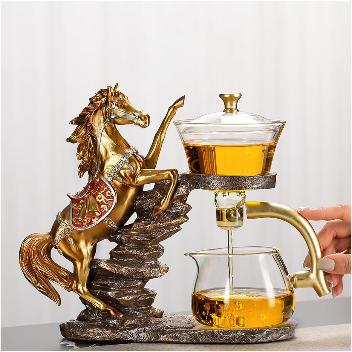 Magnetic Glass Tea Pot, Lazy Kungfu Drip Tea Set, Semi Automatic Heat Resistant Teapot, Sturdy High Borosilicate Glass TeaPot, Suitable for home/office Reception Tea Set