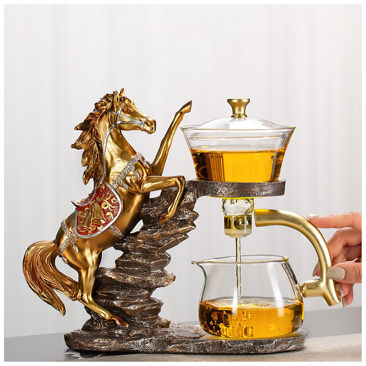 Magnetic Glass Tea Pot, Lazy Kungfu Drip Tea Set, Semi Automatic Heat Resistant Teapot, Sturdy High Borosilicate Glass TeaPot, Suitable for home/office Reception Tea Set