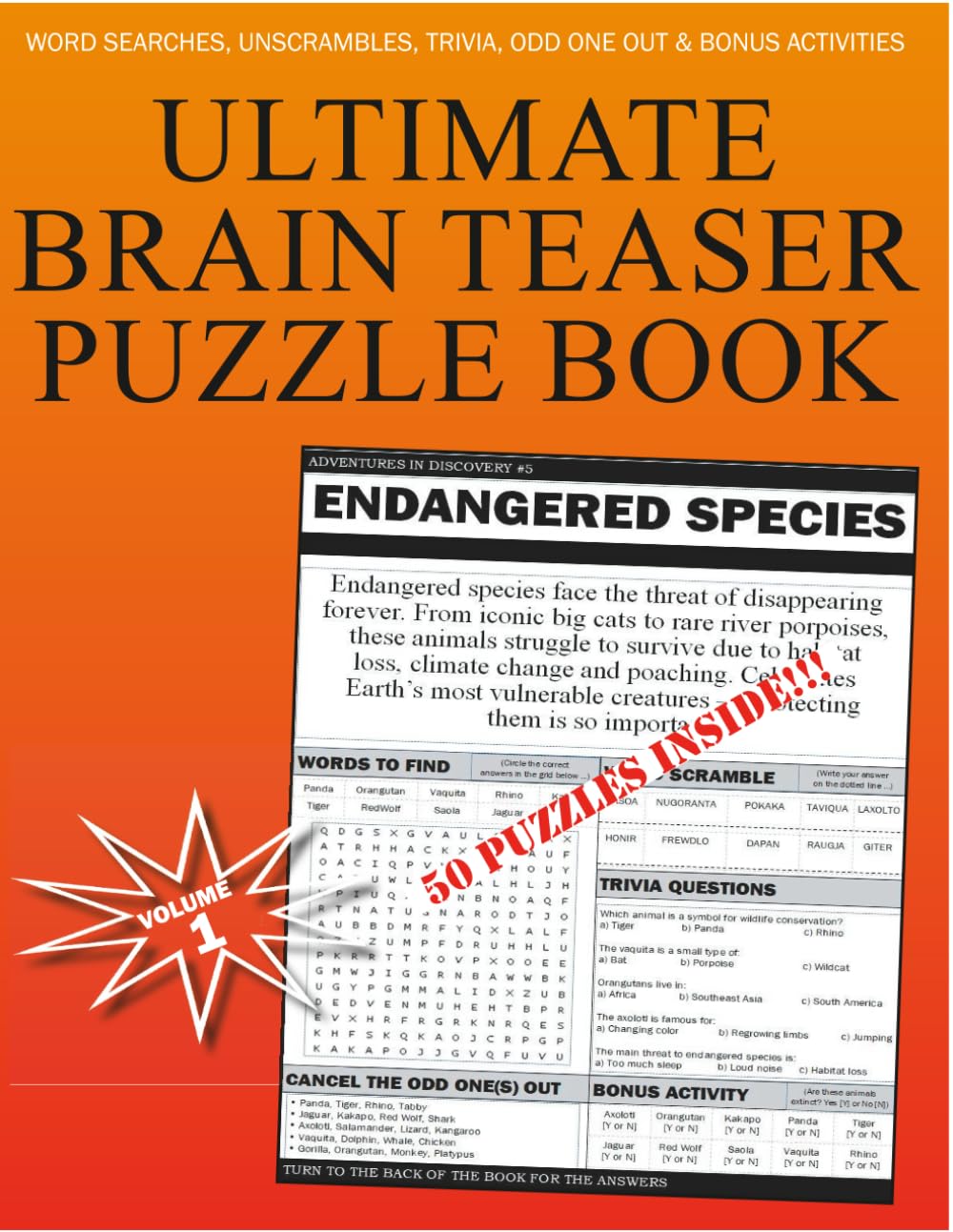 Ultimate Brain Teaser Puzzle Book for All Ages: Word Searches, Unscrambles, Trivia, Odd One Out & Bonus Activities — 5 Challenges Per Theme