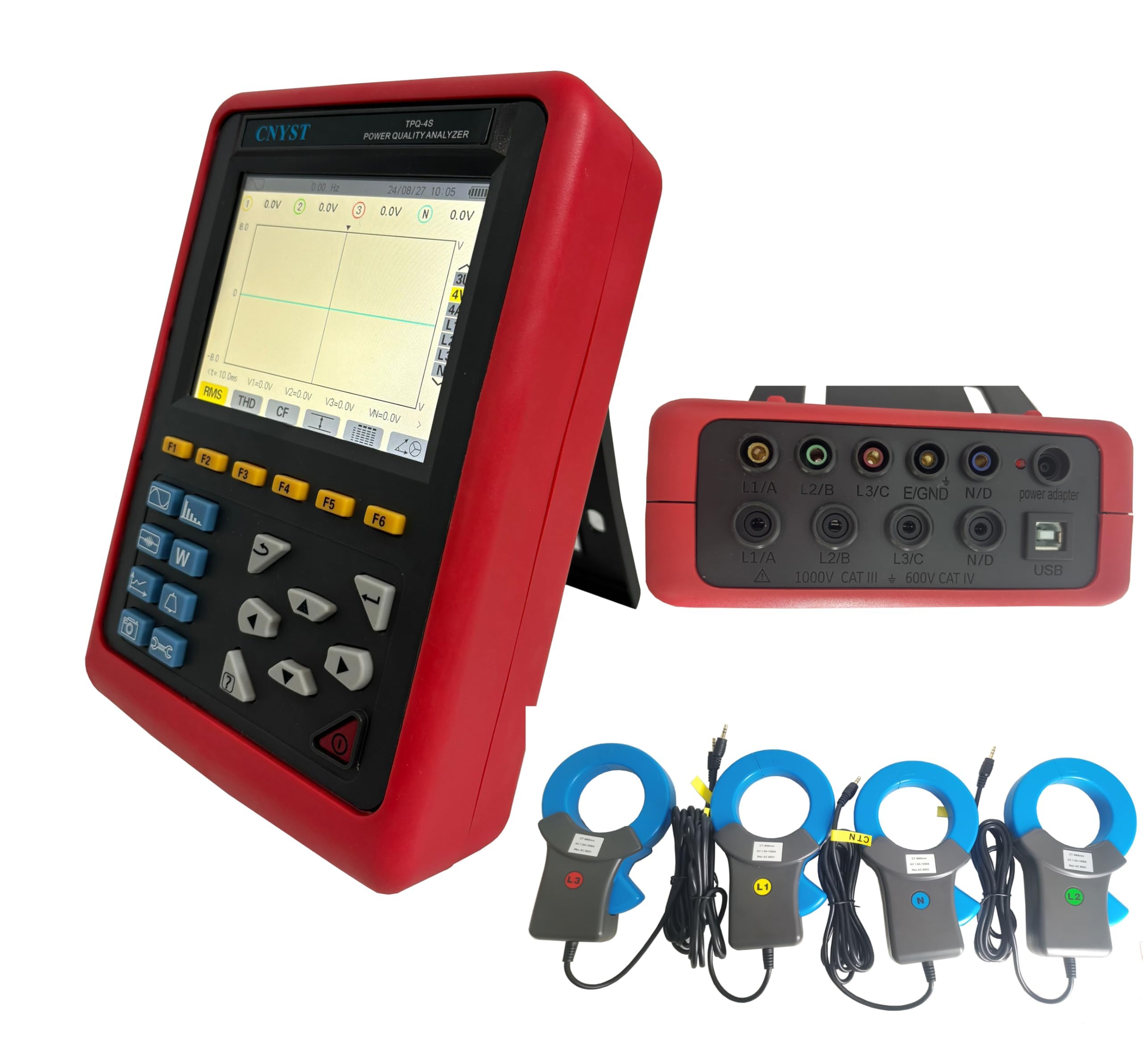 CNYST 3 Phase Power Quality Logger Power Quality Analyser with Range 1.0A?1000A 4U/4I Number of Channels W VA VAR PF DPF cos? tan? Parameters of Electricity Real-time Waveform Display