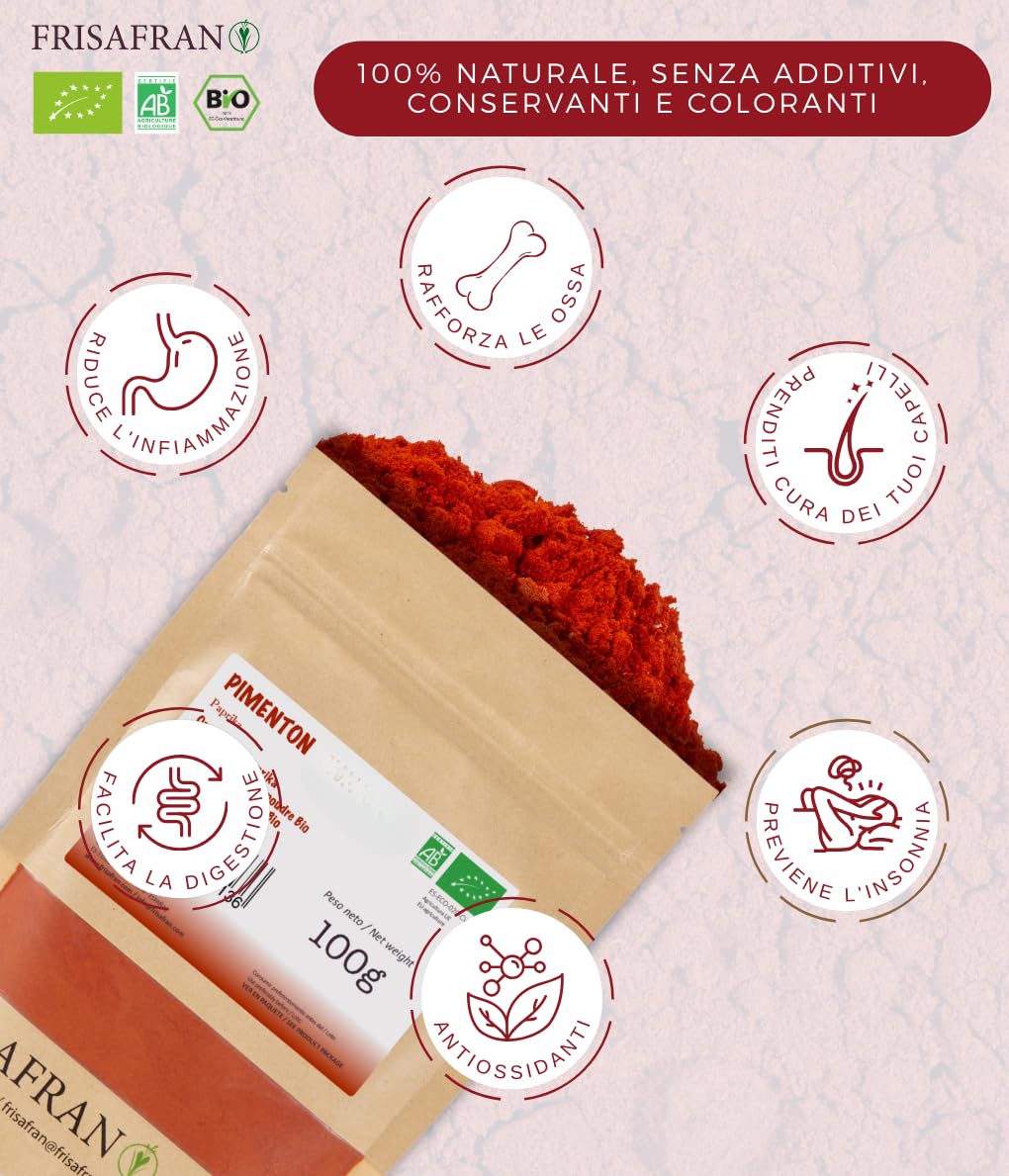 FRISAFRAN | Paprica dolce affumicata 1kg | Paprika in Polvere Bio | paprika dolce macinata | Origine SPAGNA | Affumicata Dolce | Paprica | Paprika Affumicata | Paprika Dolce | Pimenton Affumicata