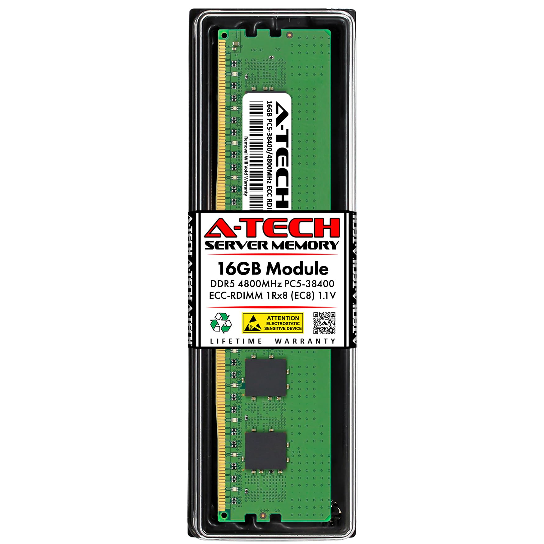 A-Tech Modulo di memoria RAM da 16 GB DDR5 4800 MHz PC5-38400 ECC RDIMM 1Rx8 (EC8 10x4) Single Rank 1.1V ECC Registered DIMM 288-Pin Server RAM Modulo di aggiornamento (A-Tech Enterprise Series)