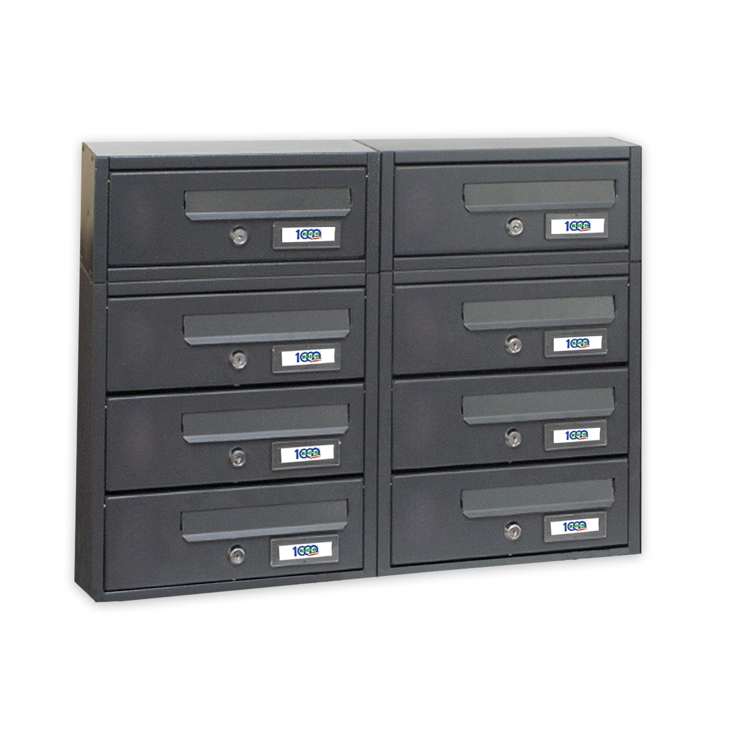 Buzón MILLE SRL Hugo, Caja de correos para edificio, 8 puertas, 60 x 17 x 42 cm, Gris Oscuro, Montaje en pared, Minimalist, Bloqueable