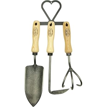 DeWit Garden Tool Set 4 Pieces Forged Flower Trowel Weeder Flower Claw & Tool Hoe in Heart Shape Professional Boron Steel Garden Tools for Hanging Garden Tools - Made in Holland