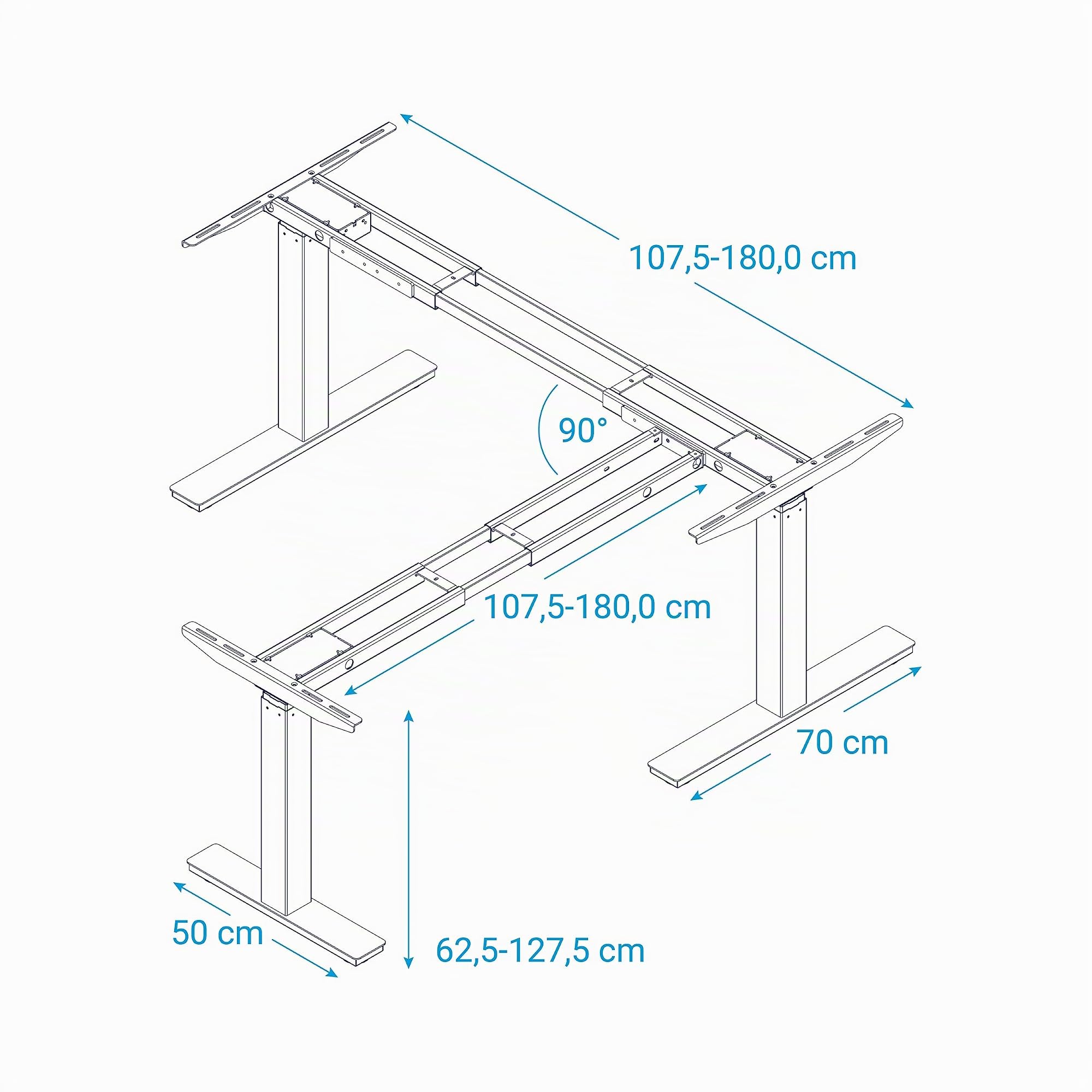 Ergotopia® Desktopia Edge elektrisch höhenverstellbares Tischgestell für Eckschreibtische/Premium Ecktischgestell mit 3 Jahren Garantie (Schwarz)