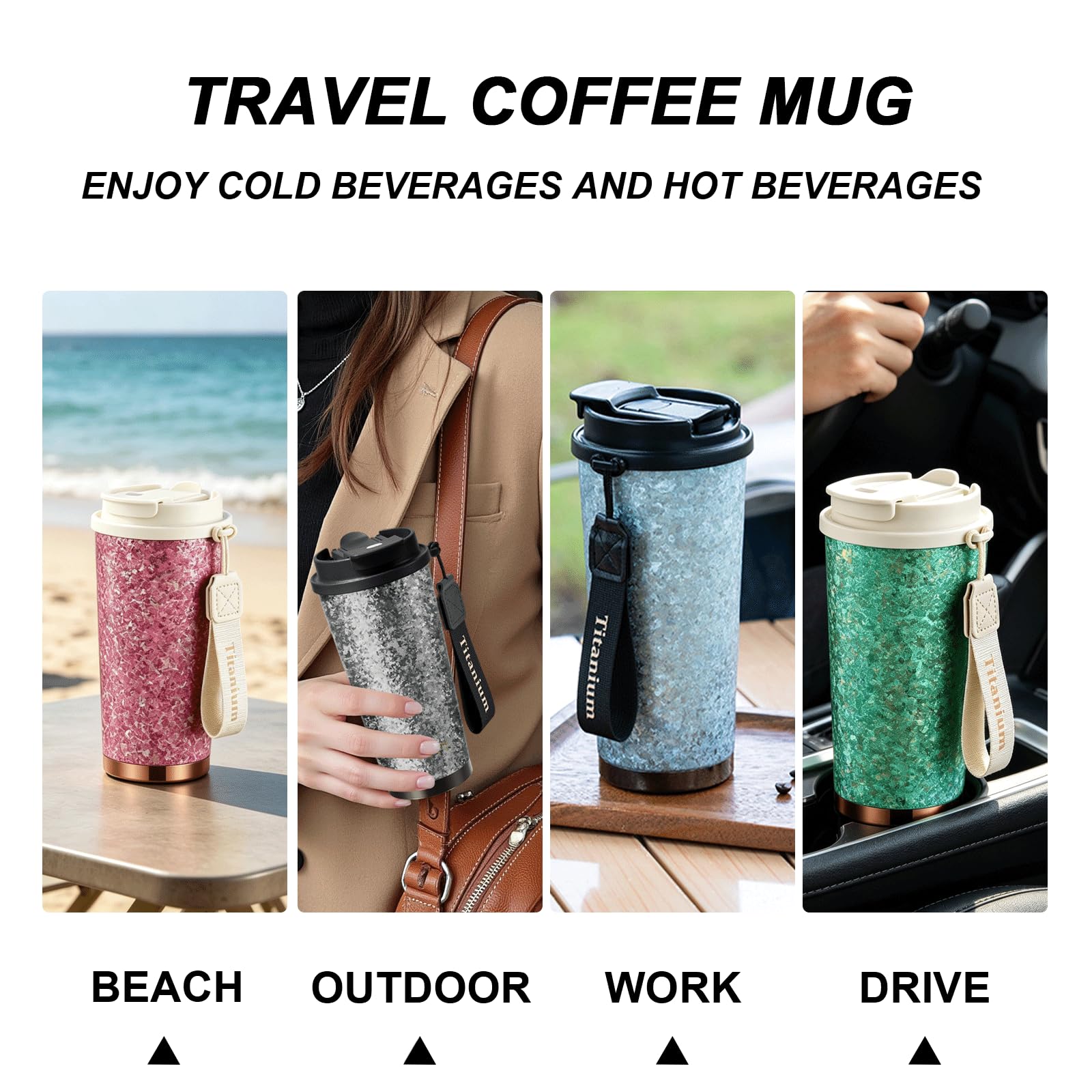 Taza Térmica de Titanio con Pajita, 500ml, Taza de Café para Llevar con Tapa, Hermética al Vacío a Prueba de Fugas, Doble Pared Aislada, Taza de Viaje para Bebidas Calientes y Frías, Rojo