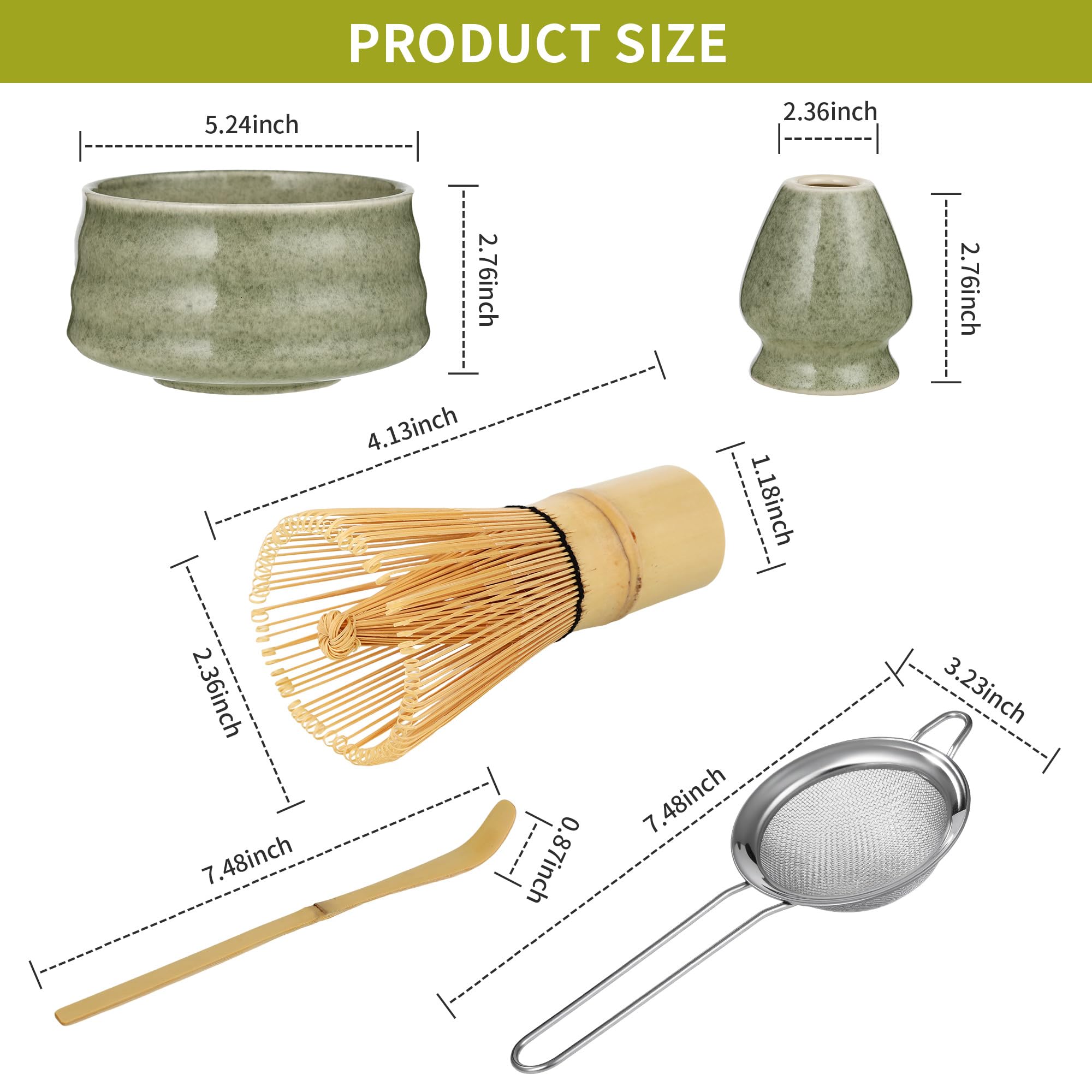Matcha Kit da 5 pezzi: ciotola per matcha, frullino Baibenli, supporto per frullino, filtro, cucchiaino.Set Matcha adatto ai principianti.