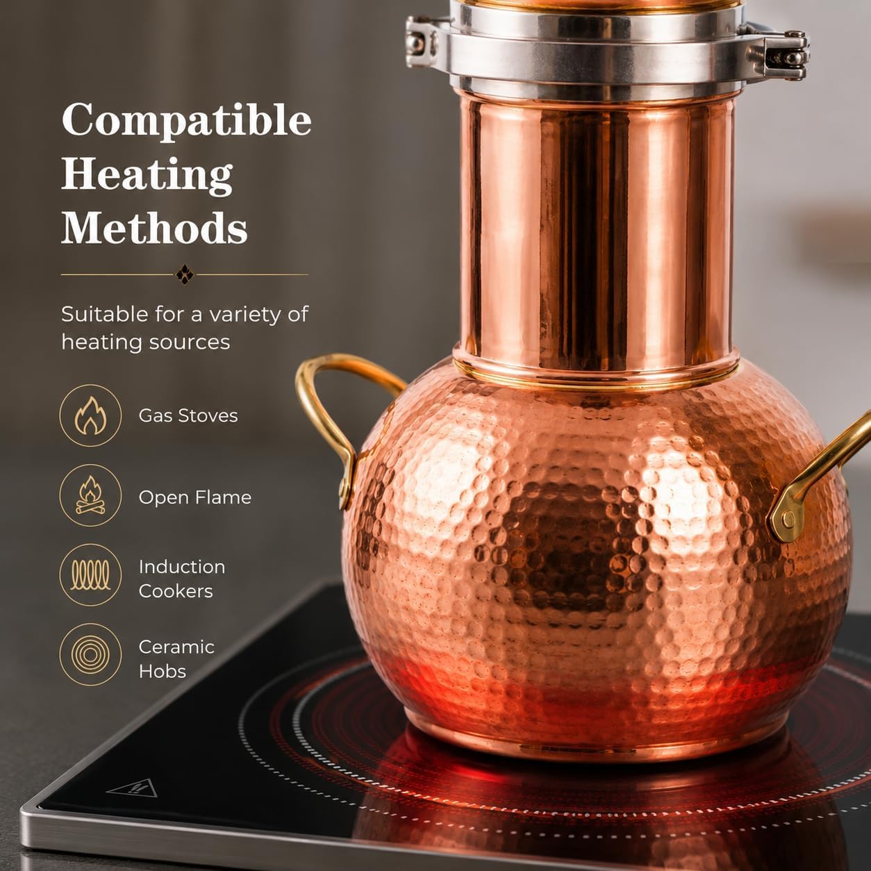 Kit de alambique de cobre de 2 litros con termómetro, destilador casero para whisky, destilación de aceites esenciales, destilación de lotes pequeños