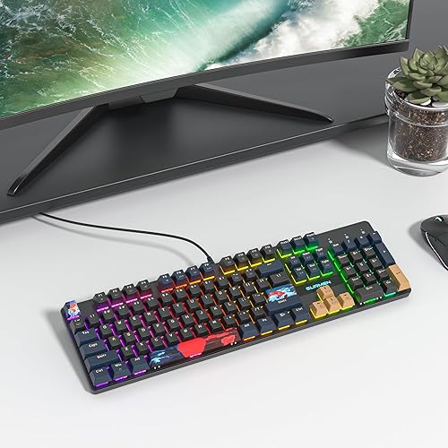 Miniatura 8 de Teclado mecánico de tamaño completo, teclado cremoso con teclado numérico, teclado para juegos con cable de 104 teclas con interruptor rojo,