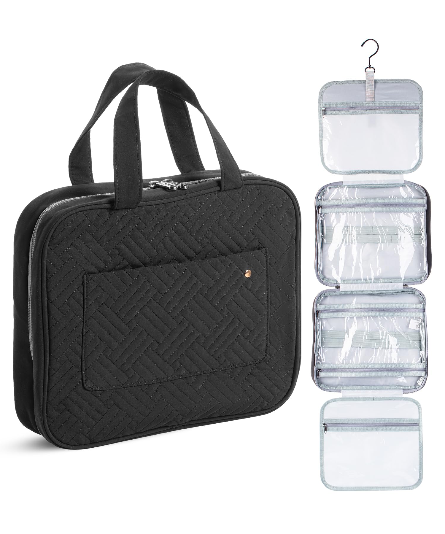 Ms. Pen-Travel Toiletry Bag for Women & Men with Hanging Hook, Black, Portable Water-Resistant Travel Makeup Bag