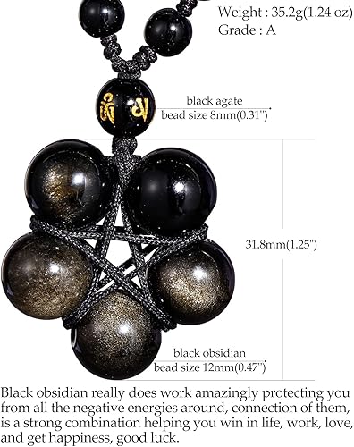 Miniatura 2 de Jewever Collar con dije de ojo de tigre hecho a mano en forma de estrella ajustable con piedras preciosas de energía curativa, cuentas de 0.472 in,