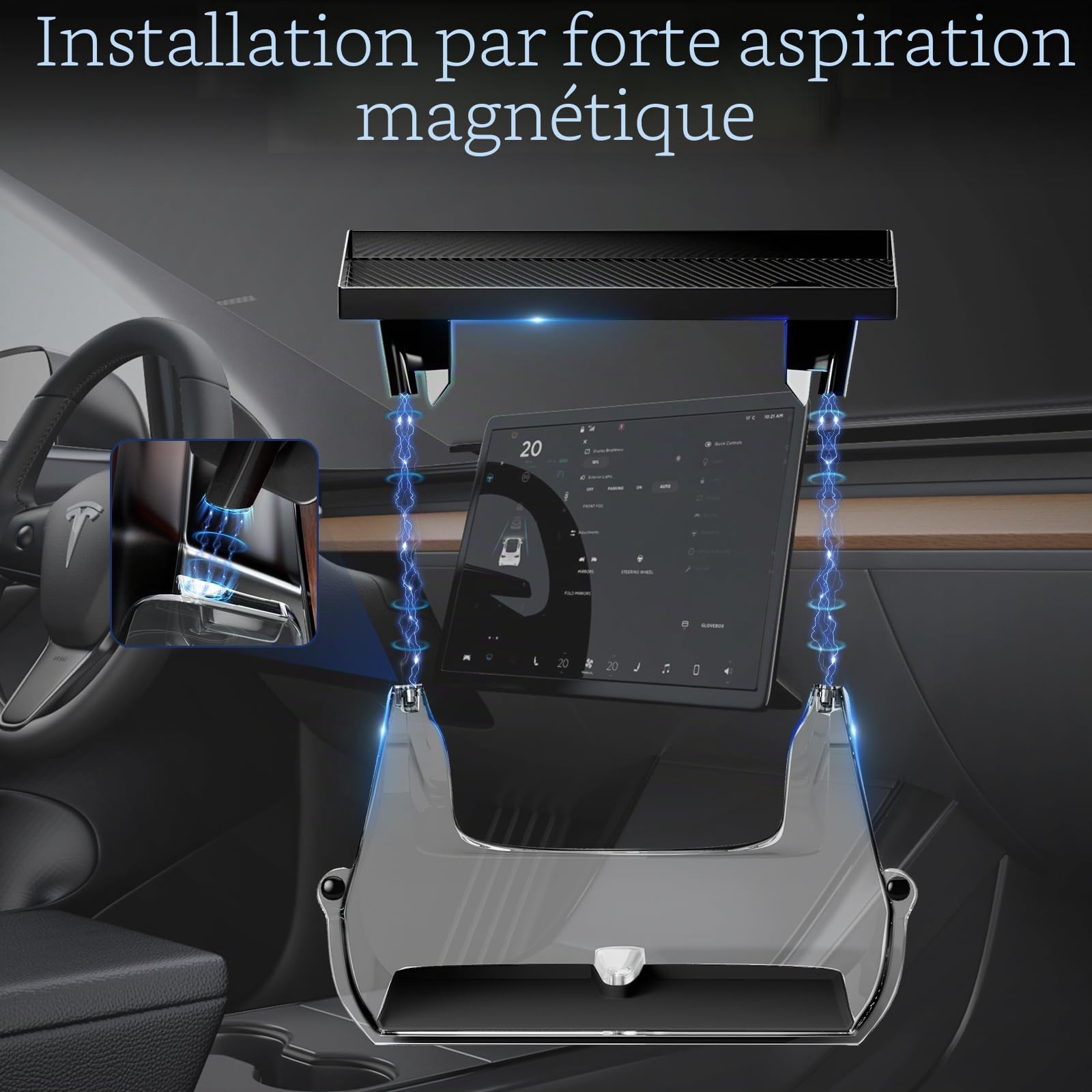 Tesla Model Y Model3 Plateau de rangement magnétique derrière l'écran accessoires Tesla Model Y 2024-2021 noir