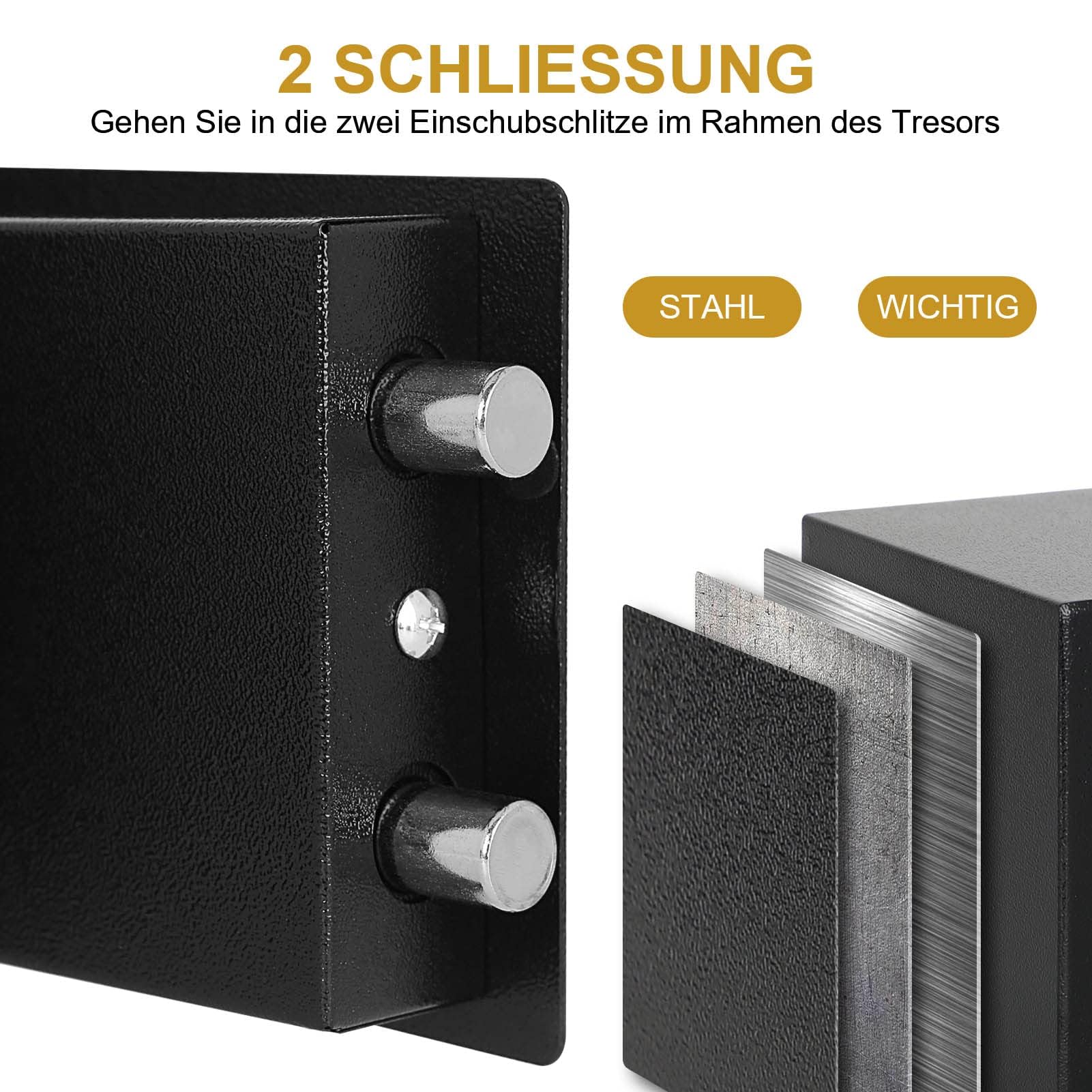6,4L Feuer- und Wasserdichter Möbeltresor – Sicherheitsstufe mit Doppelbartschloss, Stabiler Stahl-Safe in Schwarz – Ideal als Dokumententresor oder Wand-Safe für Zuhause & Büro