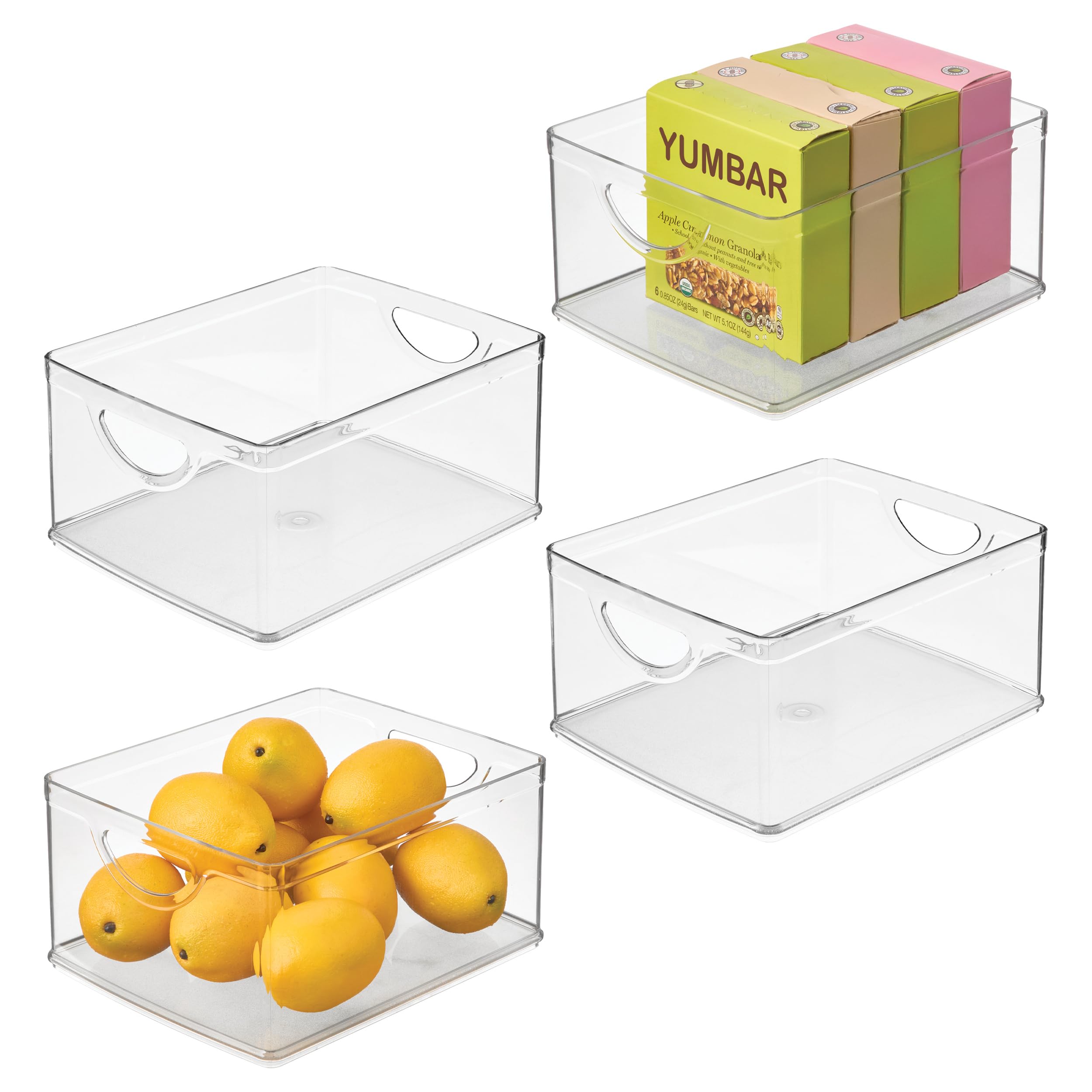 iDesign Pantry Storage Bins with Handles for Cabinets or Fridge - Set of 4 - Clear - Made in USA