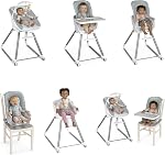 Ingenuity Beanstalk Bébé à grand enfant 6-in-1 Chaise haute convertit de Siège bébé apaisant en Siège Booster à manger et plus, Nouveau-né en 5 Années - Ray, Gray