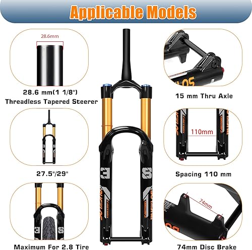 Miniatura 2 de BUCKLOS 2627.529 pulgadas MTB Air Suspensión Horquilla Viaje 4.724 in, 1-18 "Tubo rectocónico QR 0.354 in Bloqueo Manual XC AM Ultraligero Bicicleta