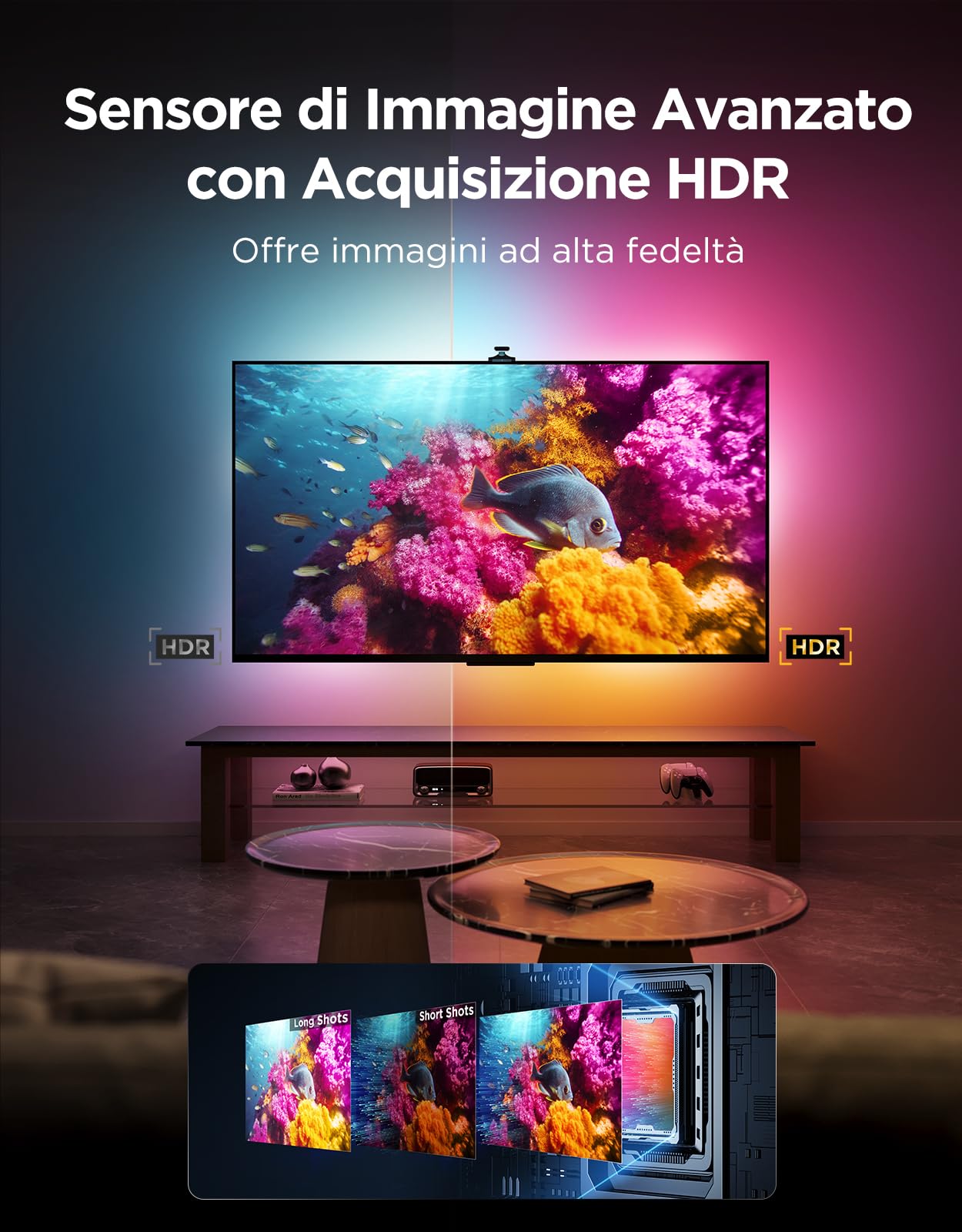 Govee TV Backlight 3 Pro con Tripla Telecamera HDR, RGBWWIC Striscia led TV | 5 in 1 LED, per 55-65 pollici, 75 LED/m, Supporta Filtro AI, APP Controllo Vocale, Sincro DreamView, Matter Alexa Compatibile