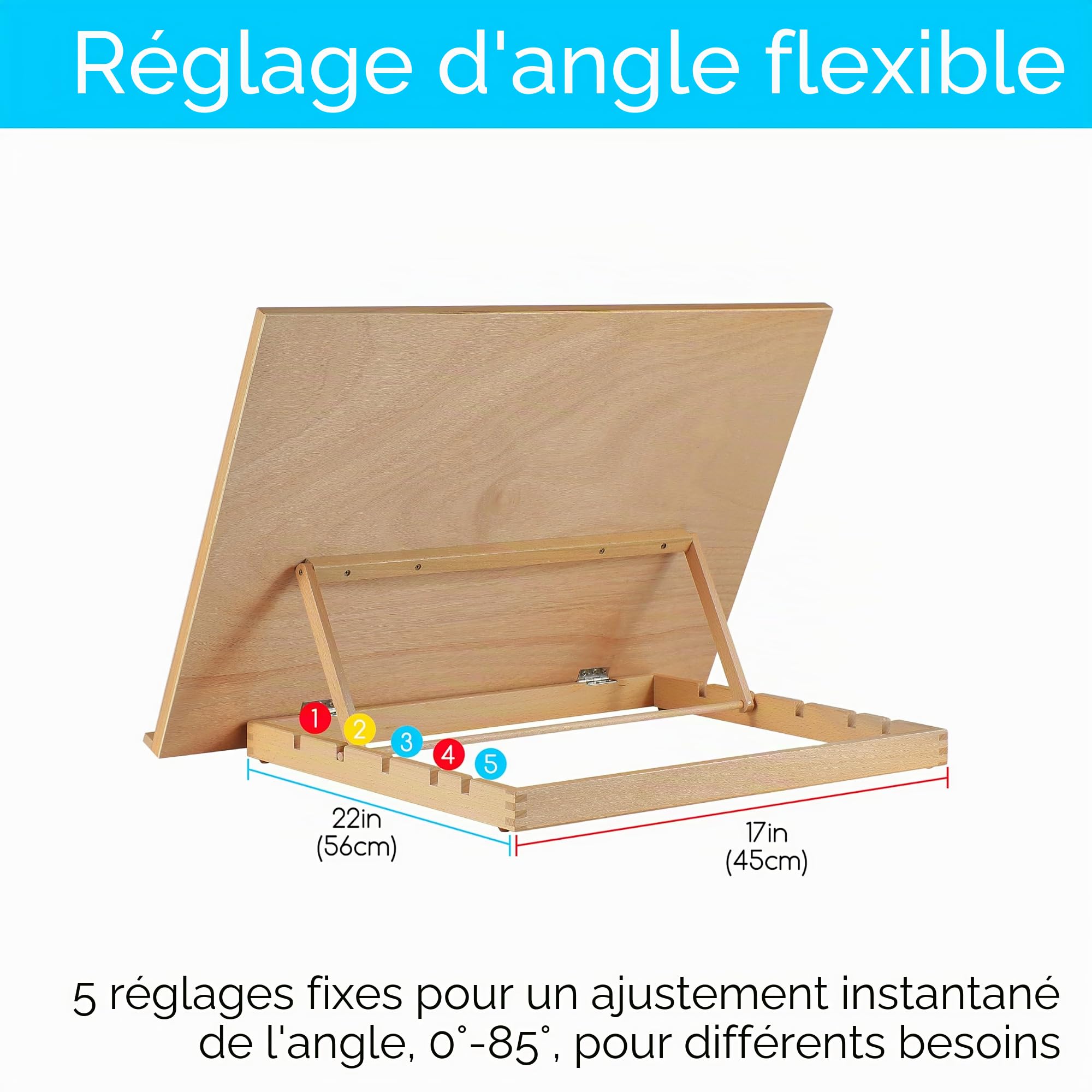 MEEDEN Chevalet de bureau extra grand : 50,8 cm x 76,2 cm Support de planche à dessin en bois de hêtre portable - Chevalet de dessin et de croquis réglable sur 5 positions