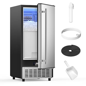 Coolake 15W Ice Maker Under Counter 80lbs/Day with 40lbs Storage, Commercial Outdoor Ice Maker, Auto-Cleaning LCD Panel Built-in Freestanding Ice Machine for Home Bar Kitchen Office