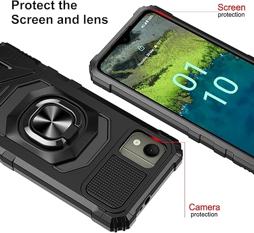 Miniatura 7 de Funda para Nokia C110 con protector de pantalla de vidrio templado (cobertura máxima), protección de cuerpo completo grado militar, funda magnética