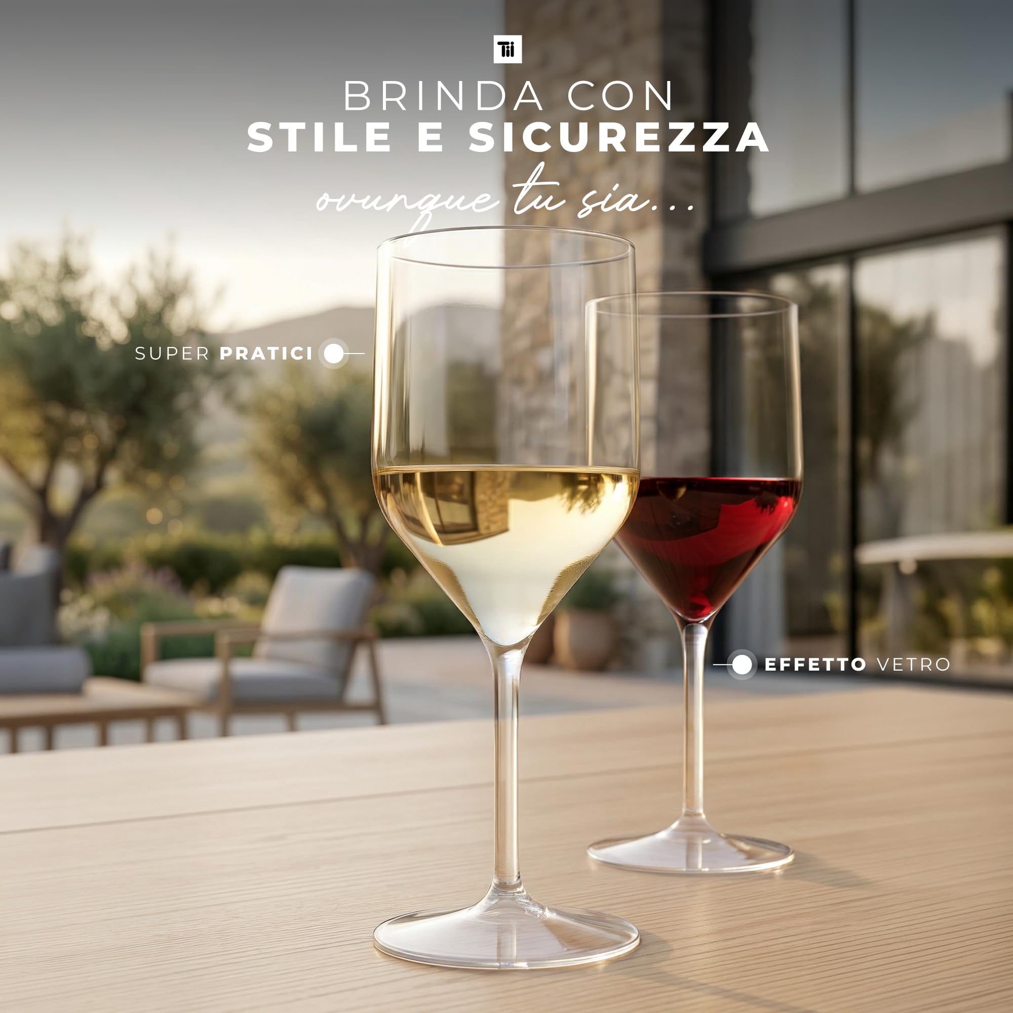 TUNDRA - Set 6 Calici Plastica | CROISIERE 25cl. | INFRANGIBILI, in SAN (Plastica Rigida), Riutilizzabili e Lavabili in lavastoviglie, per VINO, ACQUA, COCKTAIL, Flute CHAMPAGNE, (Trasparente)