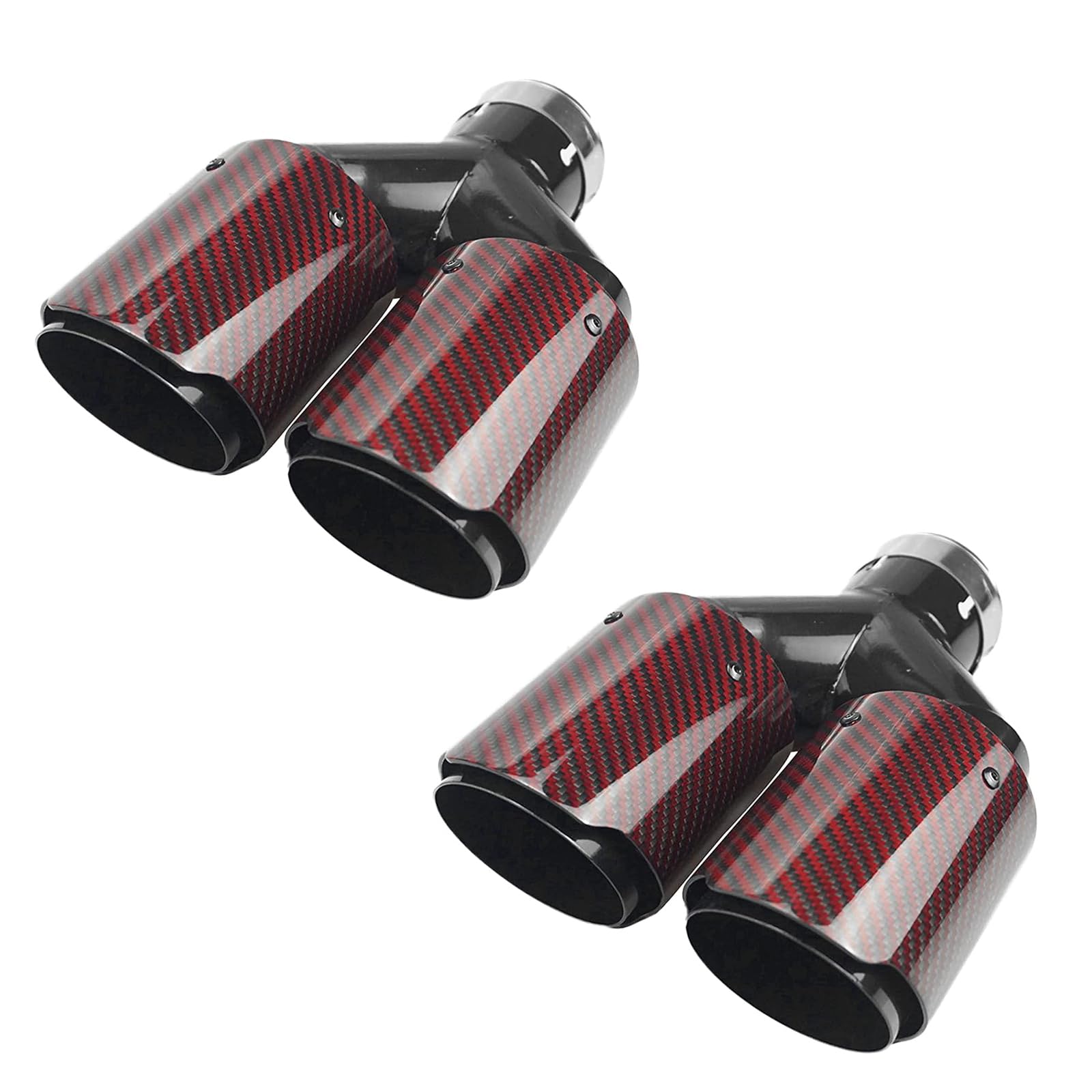Vechkom 2.5"Inlet to Dual 3.5" Outlet Double Exhaust Tip Carbon Car Tail Tip 9.8" Length Universal for Vehicles with 2.5" O.D. (Glossy Red and Black)2PCS