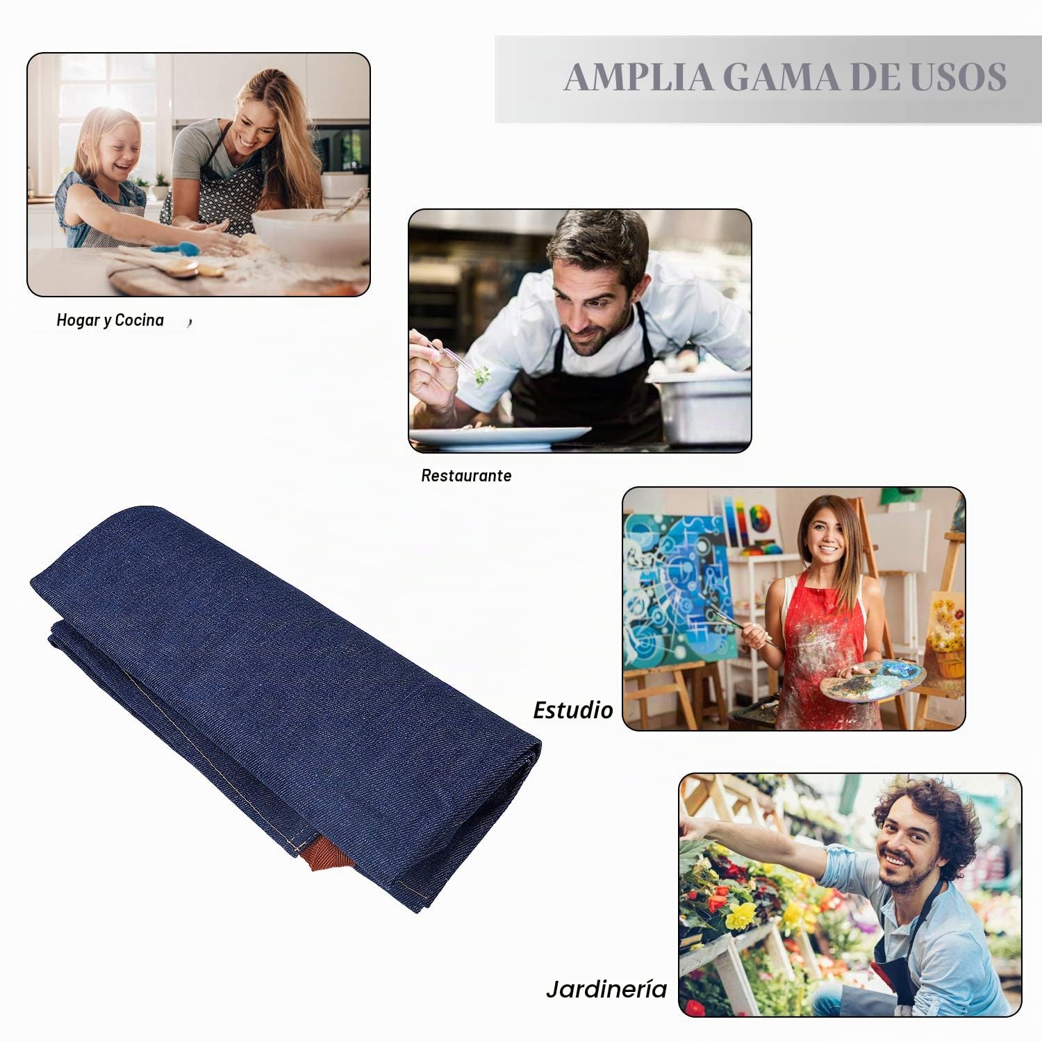 MaoXinTek Denim Delantal de cocina de mezclilla ajustable con bolsillo, delantal de cocina para mujer, hombre, para café, barbacoa, jardín, azul