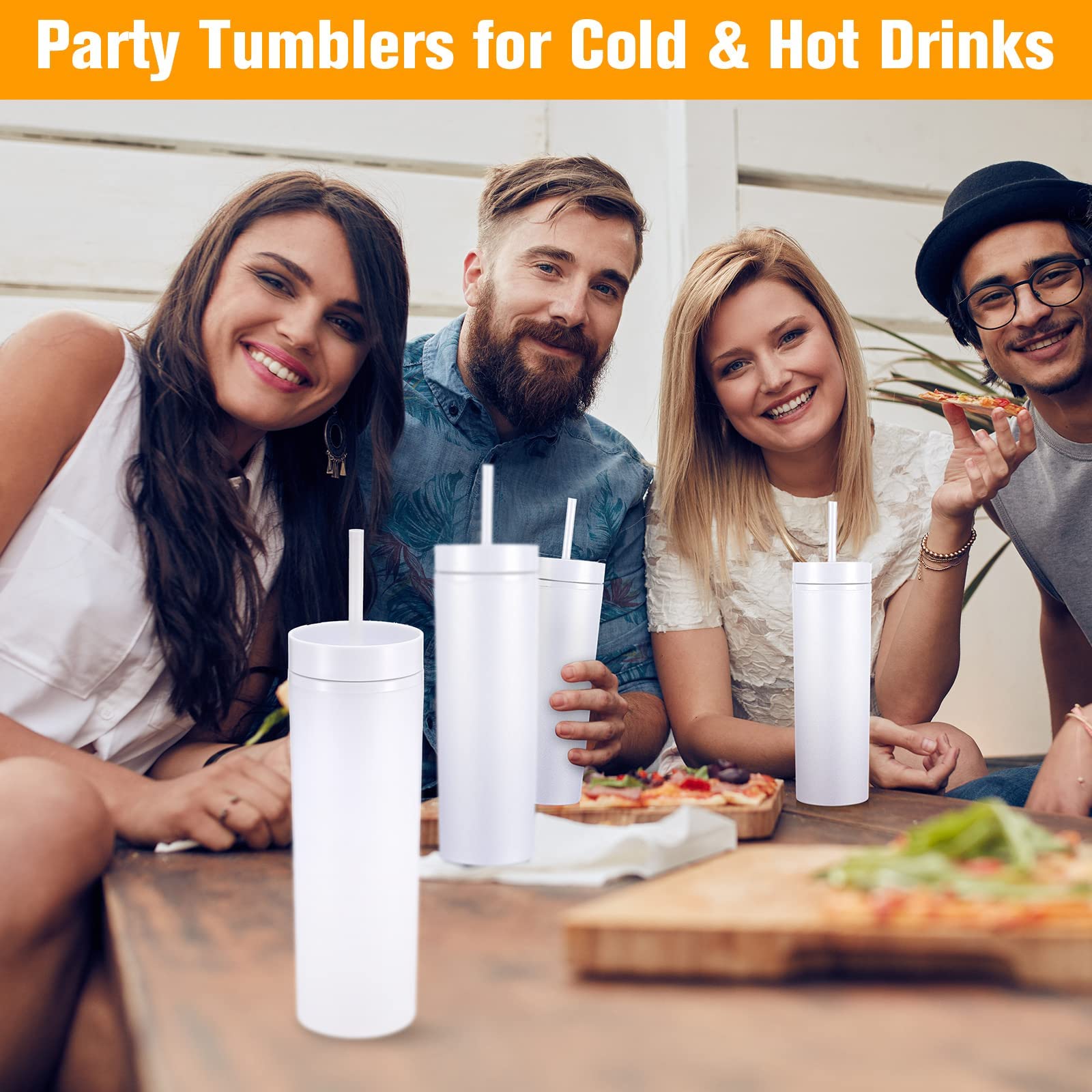Mimorou 30 Pack Skinny Tumbler with Lids and Straws 16 oz Matte Colored Acrylic Tumblers Double Wall Plastic Tumbler Cups Skinny Travel Tumbler Reusable Cup for Parties Birthday Home Office (White)