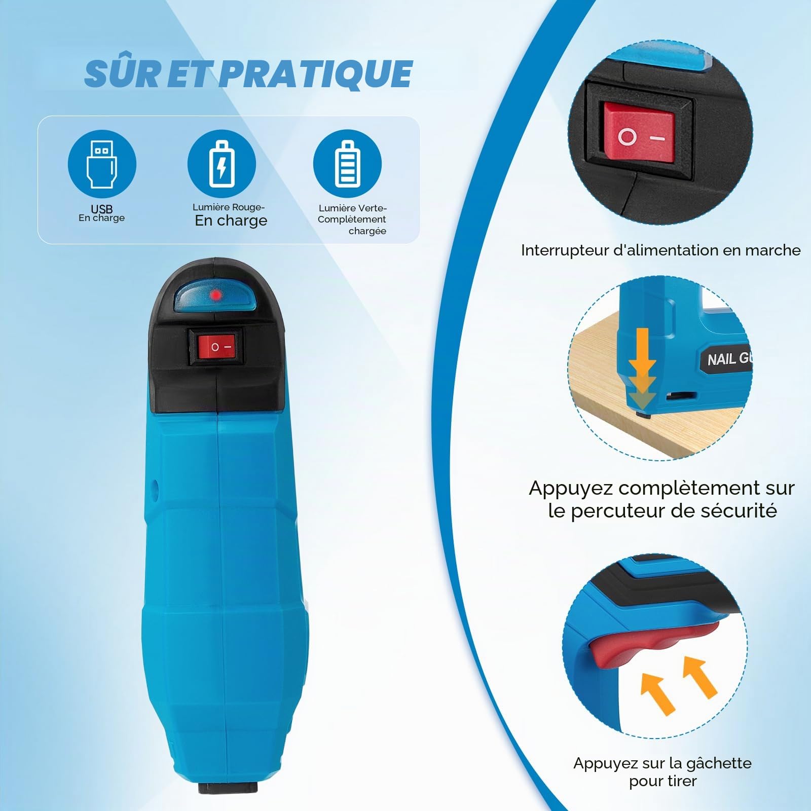 Agrafeuse électrique 2 en 1 lithium-ion, batterie 3,7 V avec agrafes et clous, chargeur USB, réparations de matériaux, menuiserie et bricolage