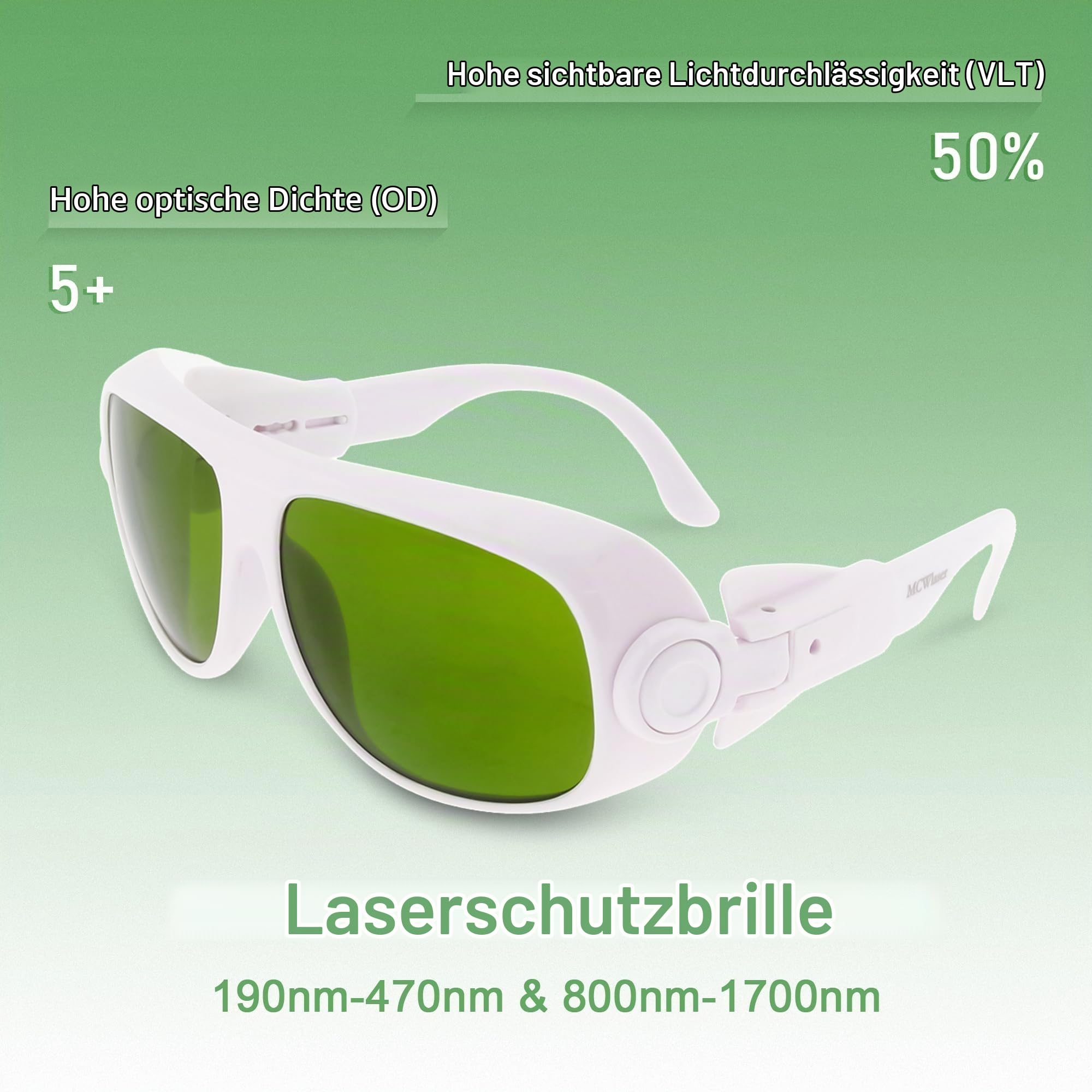 MCWlaser Laser Schutzbrille 1064nm 1080nm Brille CE OD5+ Laser Safety Goggles 190-470nm & 800-1700nm Für Fiber Laserreinigung Schweißen UV-Markierung Diode, ND:YAG Laser Absorption Type EP-8 Stil 1