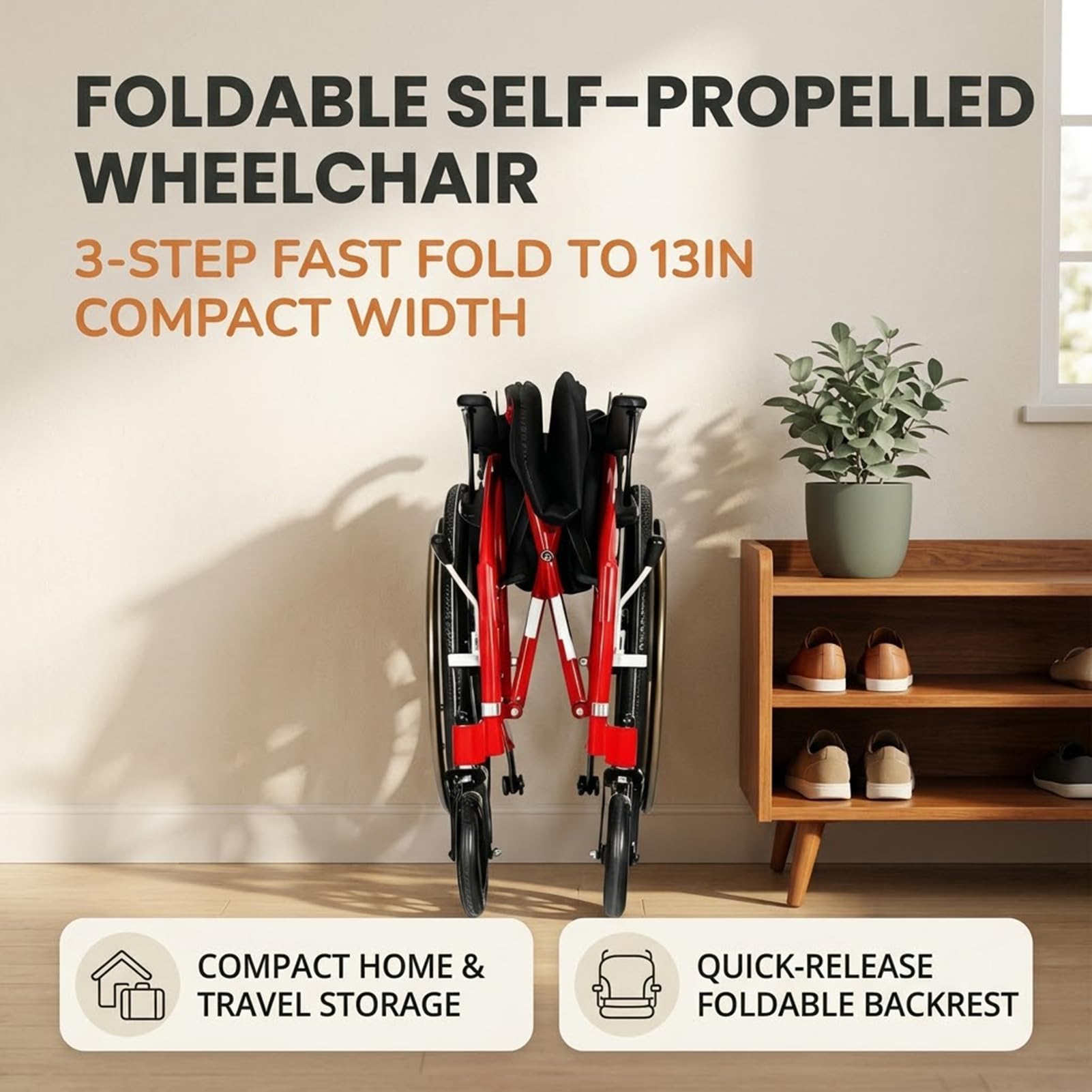 Lekki Składany Ręczny Wózek Inwalidzki z Aluminiową Ramą 24 Cale | 15kg, Podwójny Hamulec, Koła Antywywrotne, Siedzisko 5°, Poduszka Mesh, Udźwig 100kg, Podróże