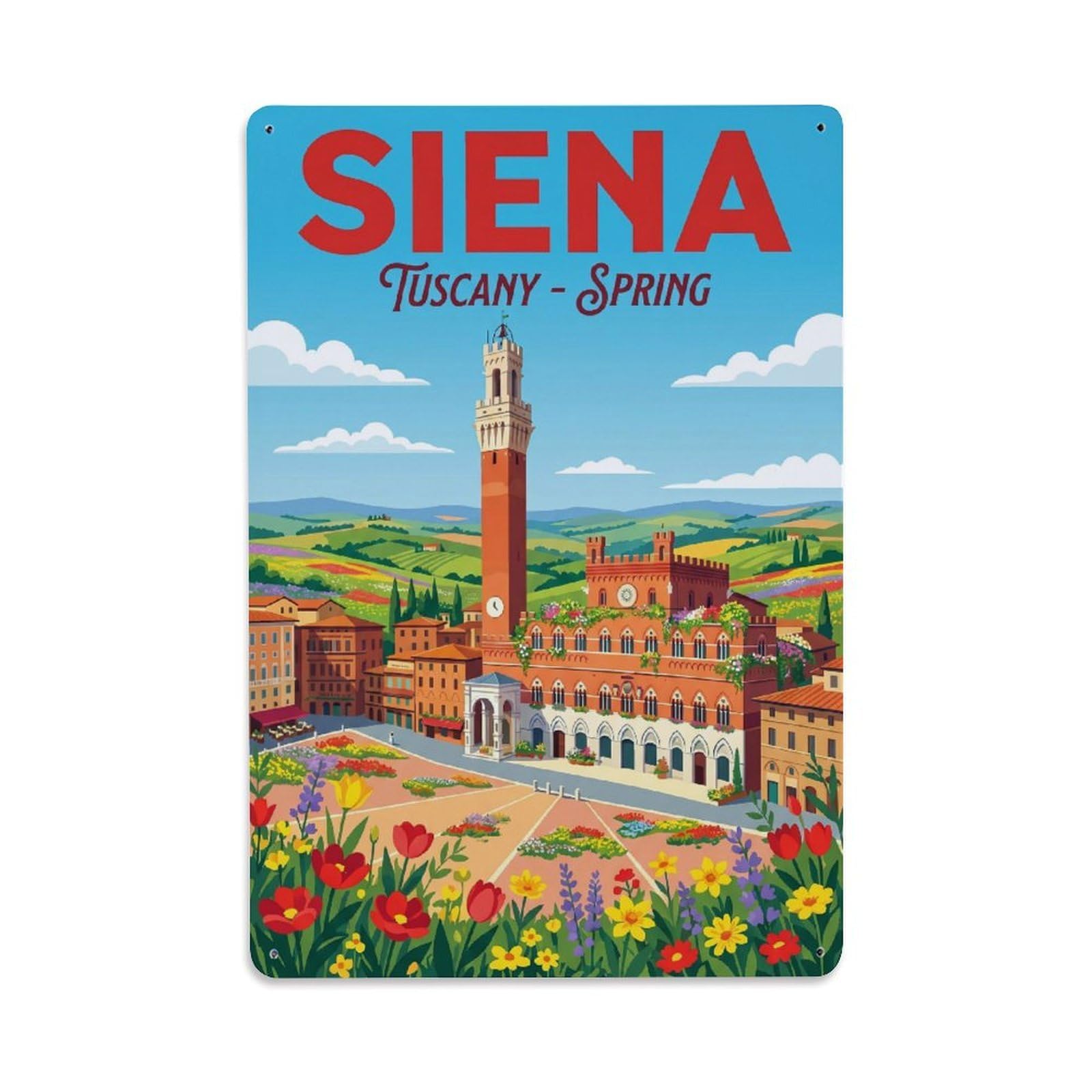 Olhnbad Style Colorblock Siena Italy Historic City Travel Metal Tin Sign