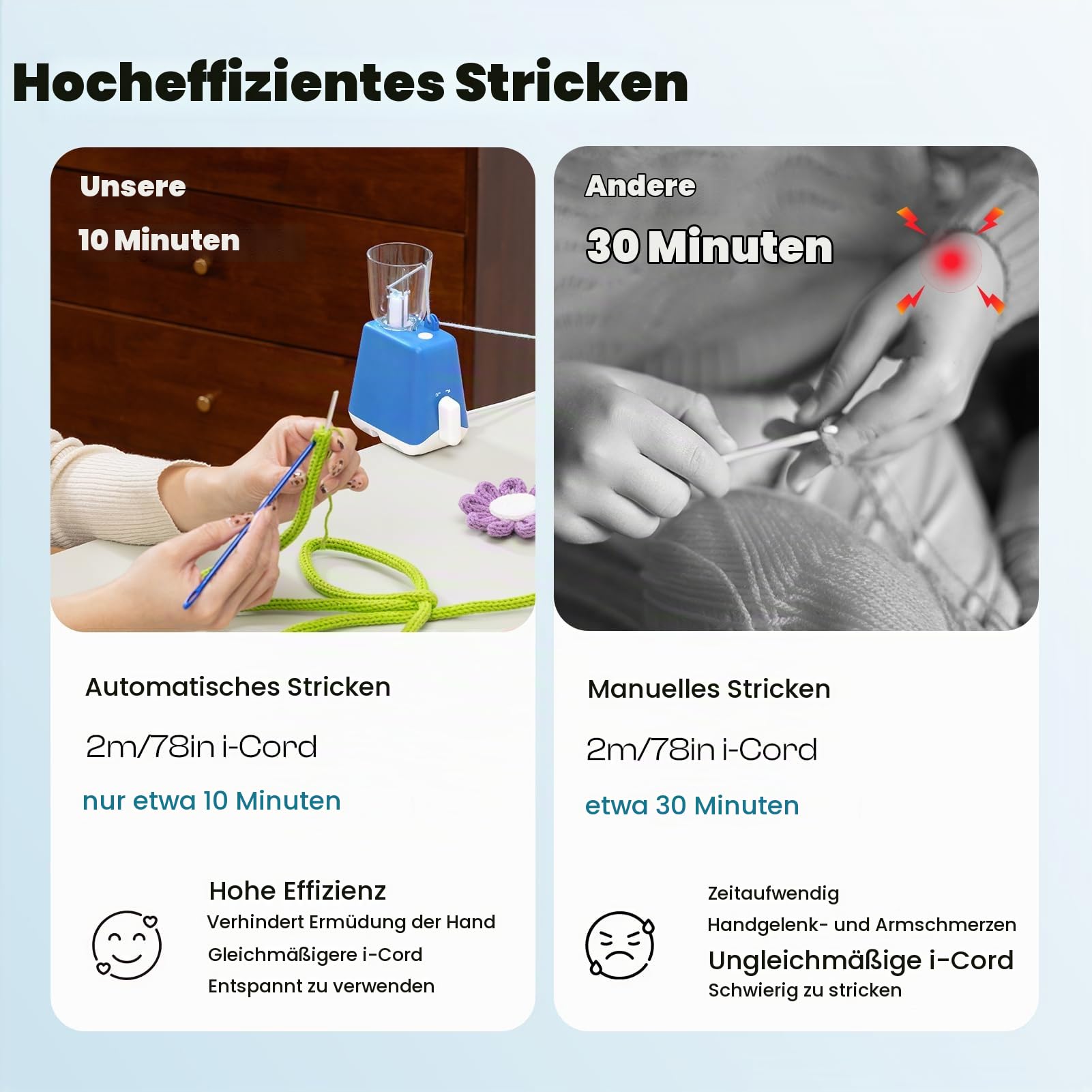 Caydo Strickmühle Kit Häkelset für Anfänger, Elektrisch Strickmaschine Set Automatische Herstellung von Strickschläuchen, Deko Schnur Strickliesel, Geschenk DIY Häkelmaschine für Erwachsene&Kinder