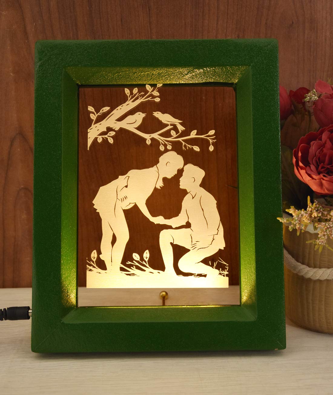 ZULKA Get Your Traditions Forest Green Color The Couple 3D LED Light Wooden Frame Desk Lamp Perfect for Room Decoration Night Lights Table Lamp(Color-Forest Green)-image-14