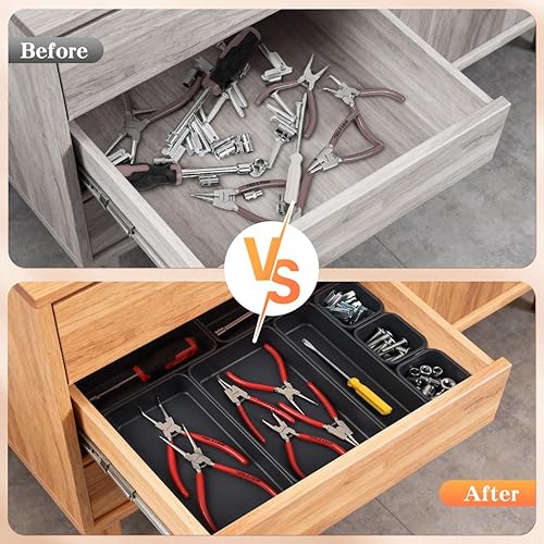 Miniatura 3 de Organizador de cajones entrelazados de plástico, 3 tamaños, bandejas versátiles para cajones de escritorio, separadores de cajones, cubos de