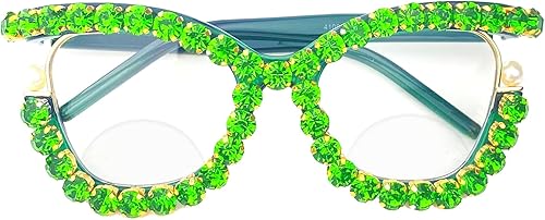 Miniatura 1 de mincl Lentes de lectura bifocales con diamantes de imitación de ojo de gato para mujer, con lupa elegante, con lupa y luz azul