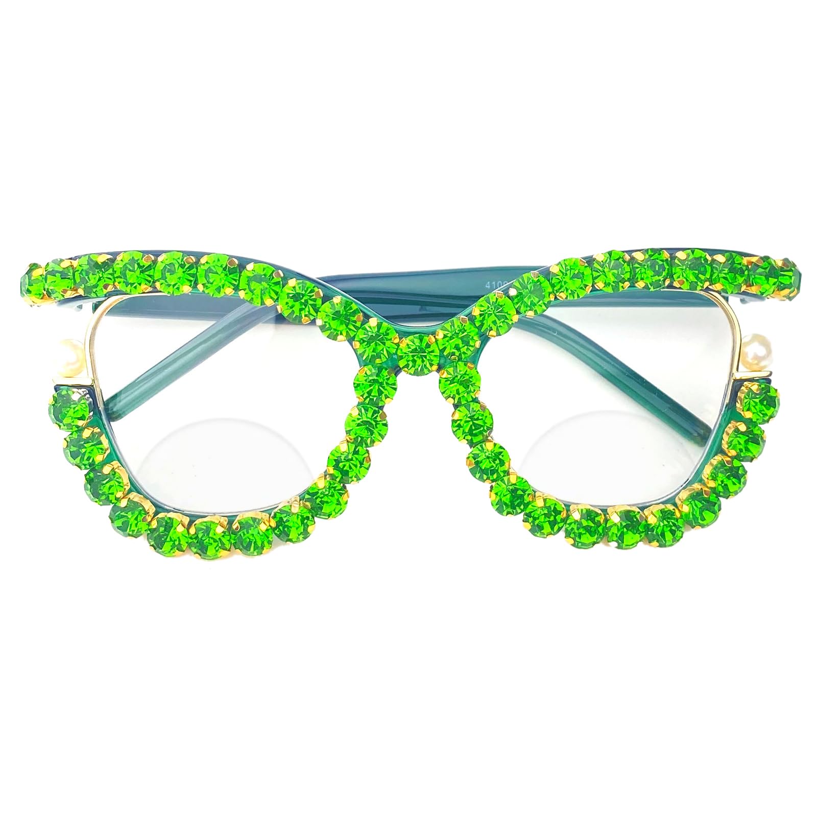 mincl Cat Eye Rhinestone Reading Glasses Bifocal Reading Glasses for Women Stylish bling Magnifying Blue Light Readers (green, 2, multiplier_x)