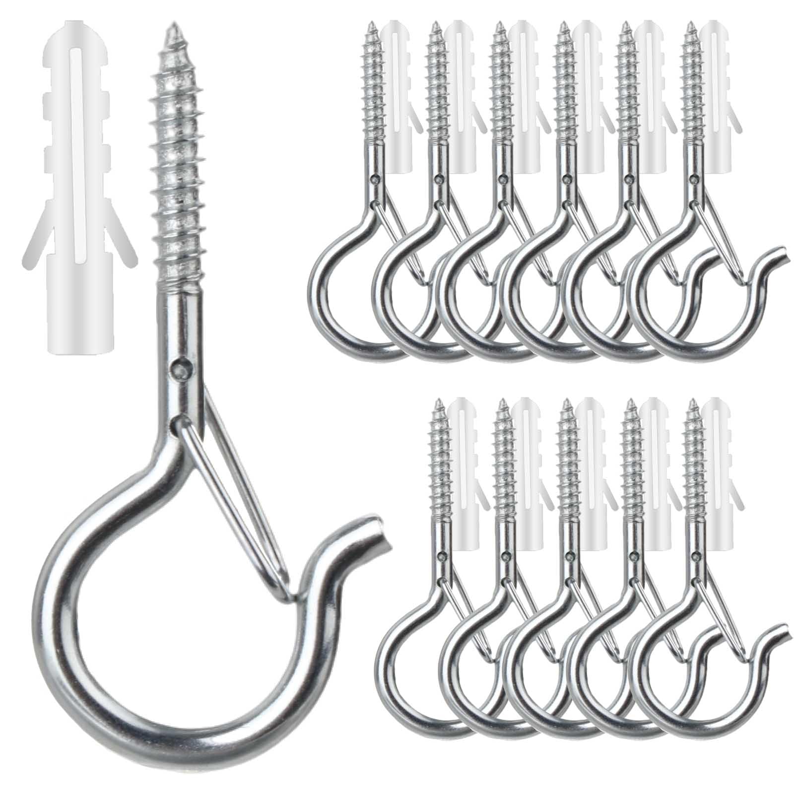 FSAH 12 PCS Q-Hanger Hooks with Safety Buckle, Windproof Screw Hooks