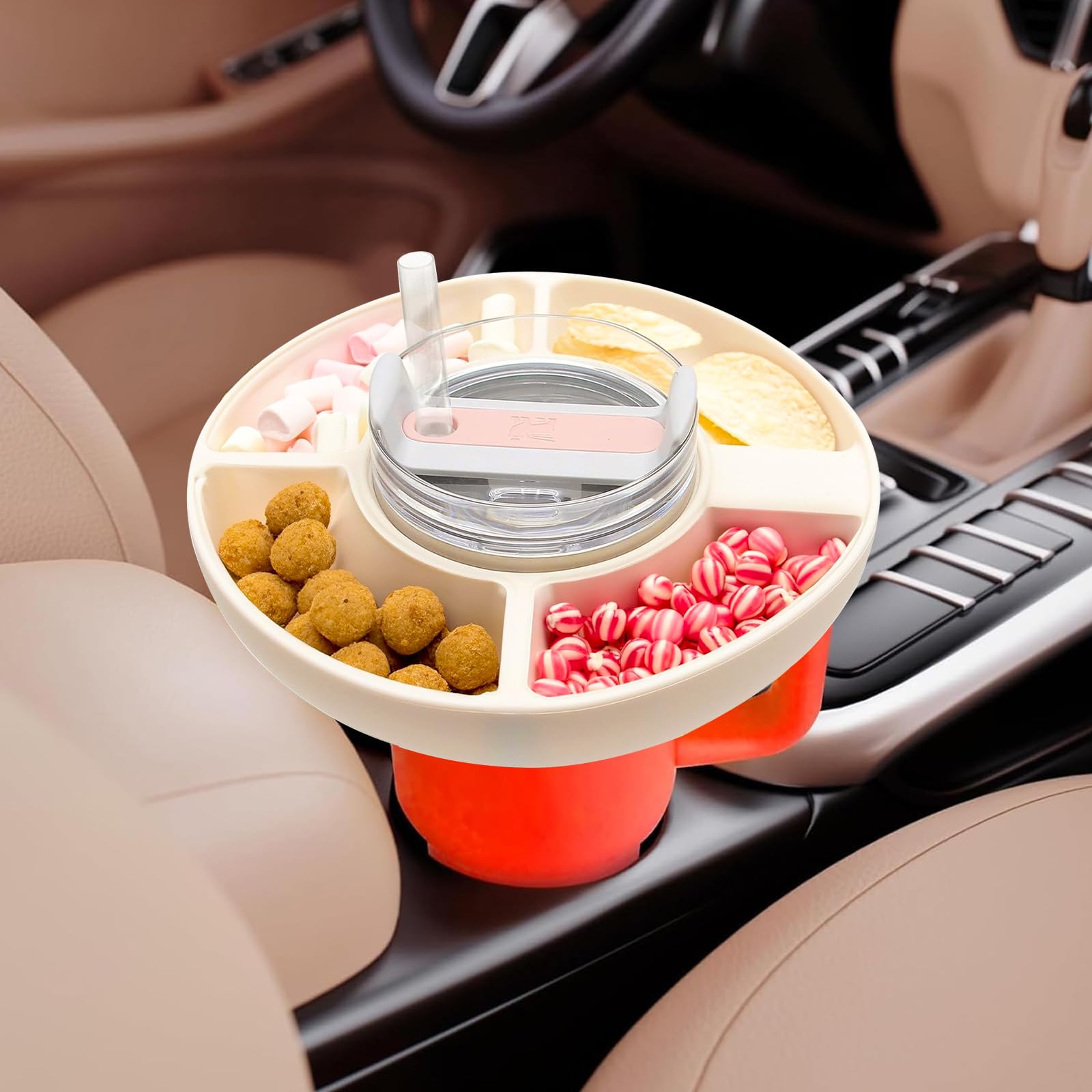 GADITIEK Stanley Cup Accessoires: Dienblad van Siliconen voor Snacks met 5 Stuks, Rietjesdeksel en Lekvrije Accessoires (Beige