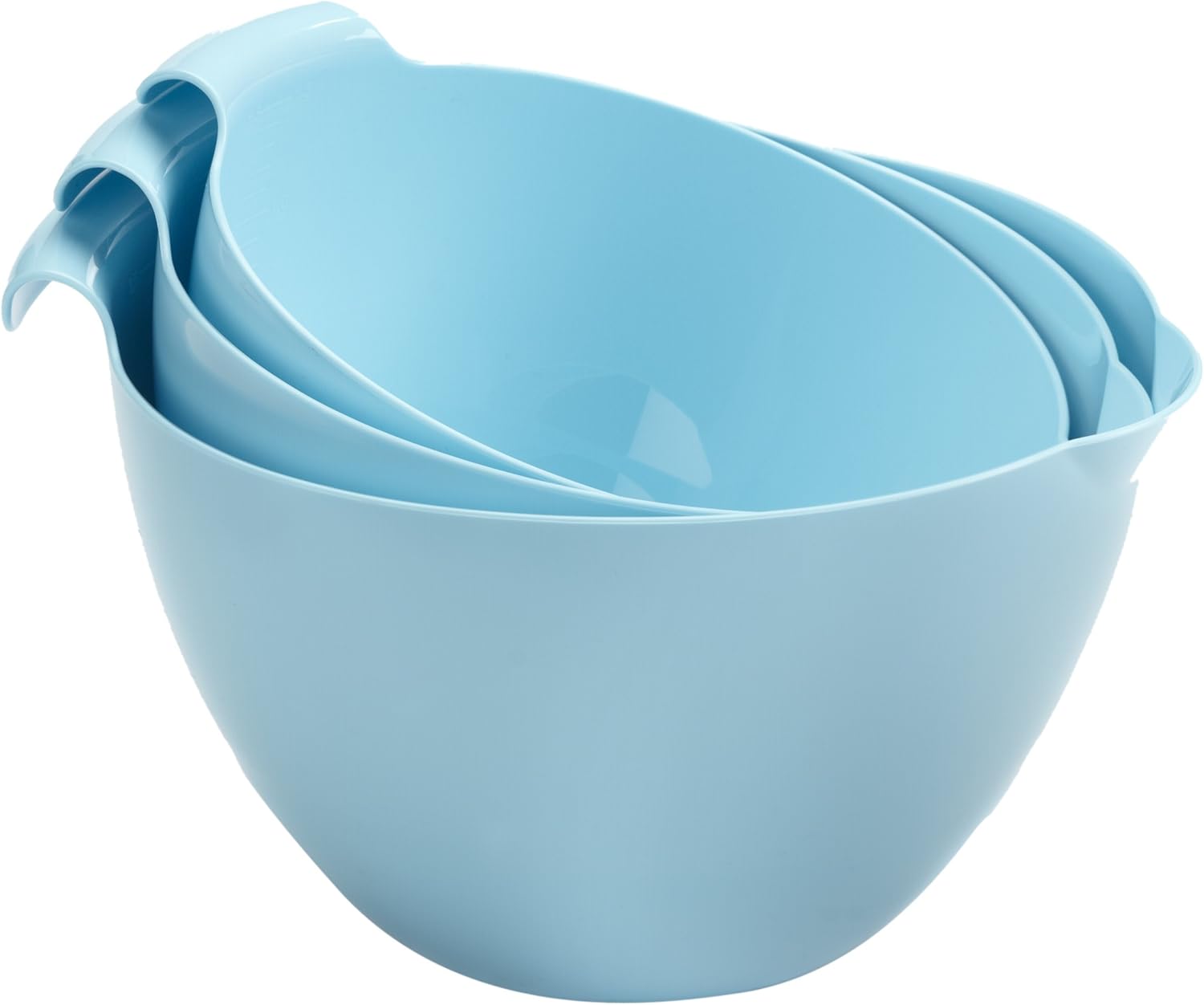 LINDEN SWEDEN 3-Piece Mixing Bowl Set - Includes 1.5, 2 and 2.5-Qt Bowls with Handles and Easy-Pour Spouts - Stackable for Space-Saving Storage - Dishwasher and Microwave-Safe, Light Blue