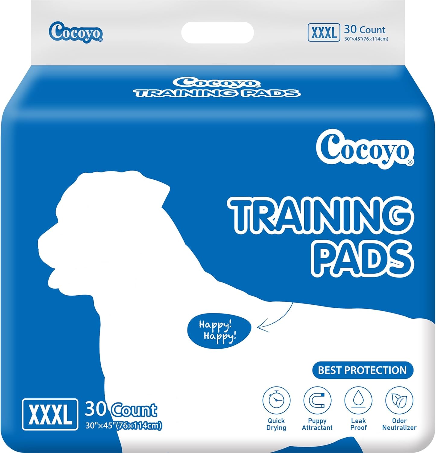 COCOYO XXXL Dog Training Pads 30x45 Super Absorbent Puppy Pee Pads 30 Count - Leak-Proof Puppy Potty Training
