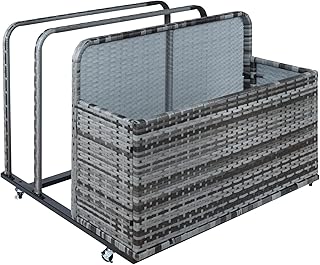 Poolside Float Storage, Outdoor Storage, Patio Poolside Float Storage Basket, Storage Box, PE Rattan Outdoor Pool Caddy with Rolling Wheels for Floaties, Patio, Pool, Beach-Sturdy & Movable, Grey