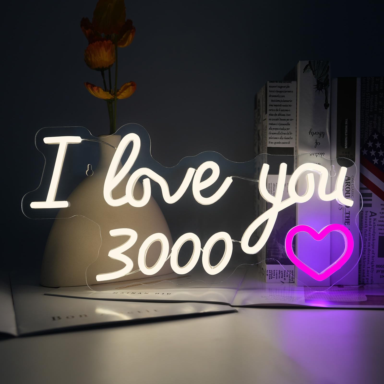 Neonowe znaki 3000 'I Love You' do dekoracji ścian, różowe znaki LED na ścianę sypialni, ściemniane lampki ścienne LED USB, neonowe znaki, zestawy upominkowe dla kobiet do pokoju dziewczęcego, różowa